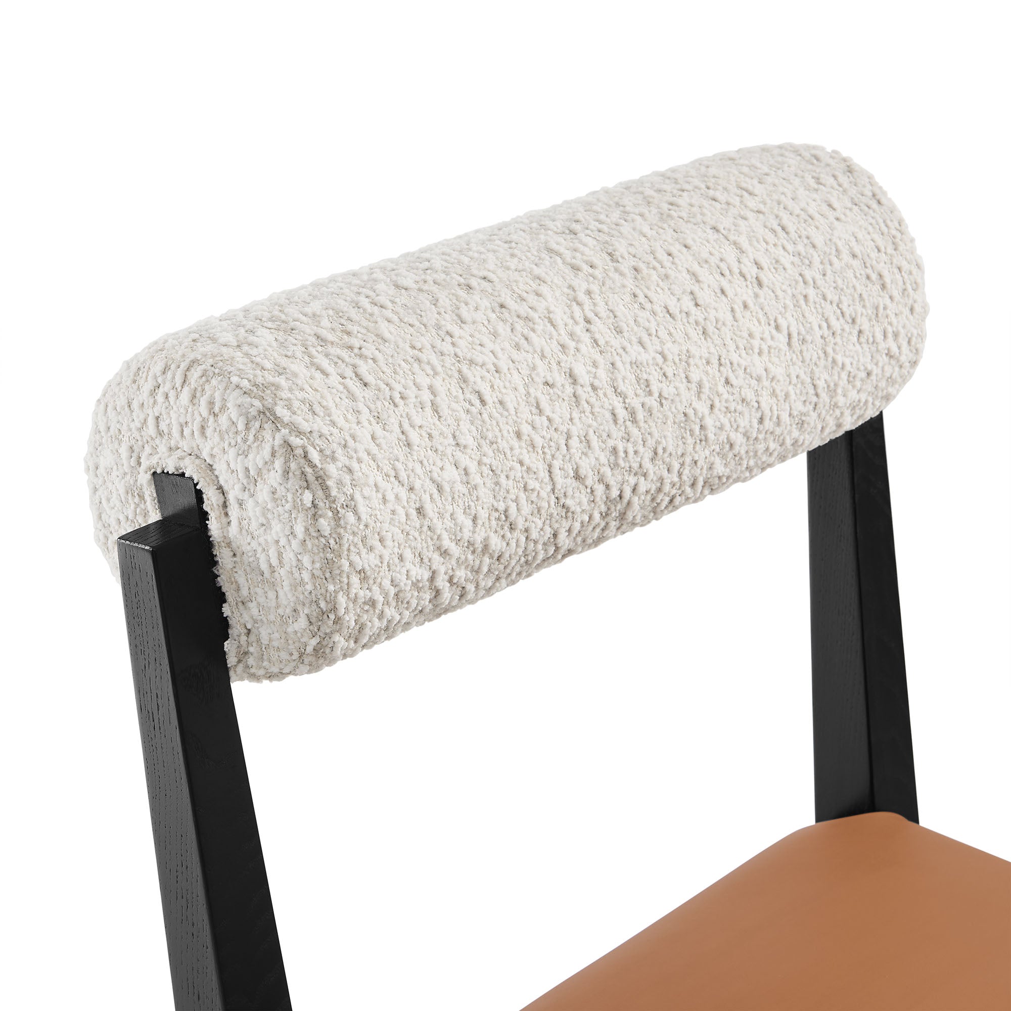 Kai Boucle and Vegan Leather Dining Chair, Pearl Tan Black