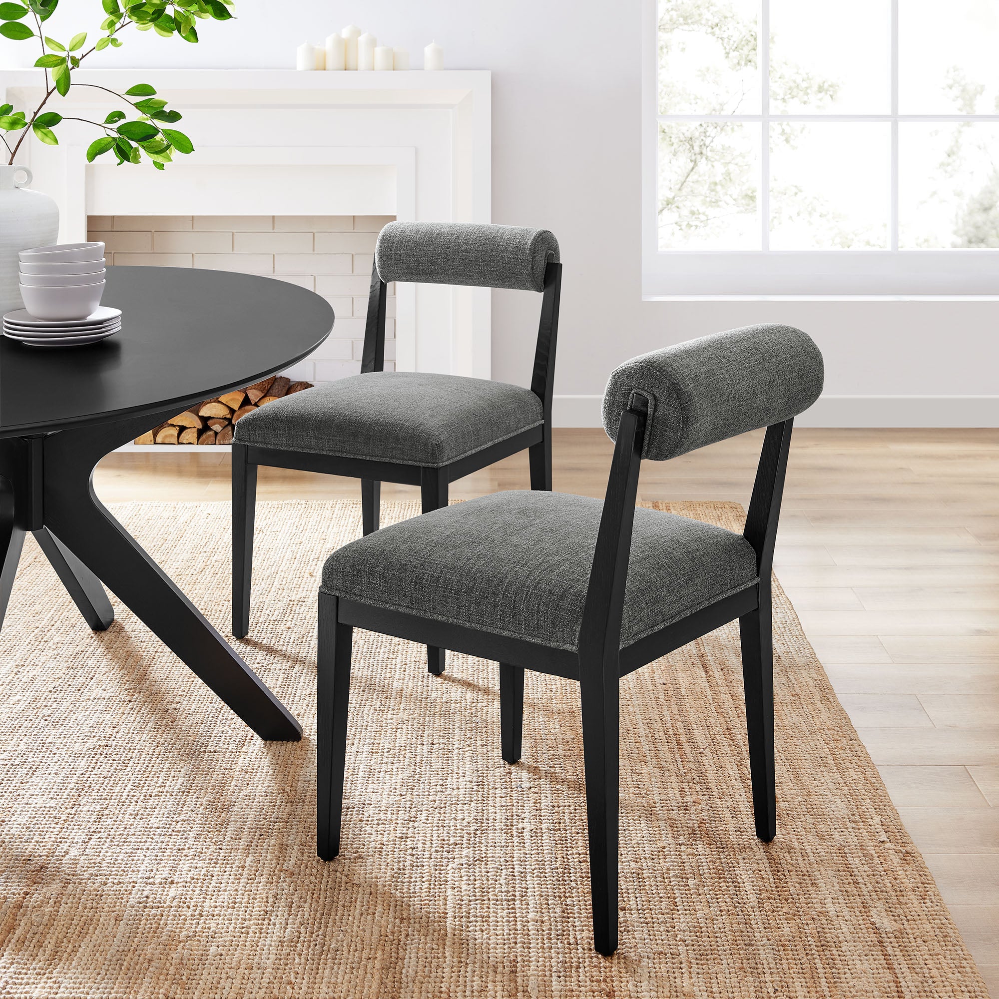 Kai Fabric Dining Chair, Charcoal Black