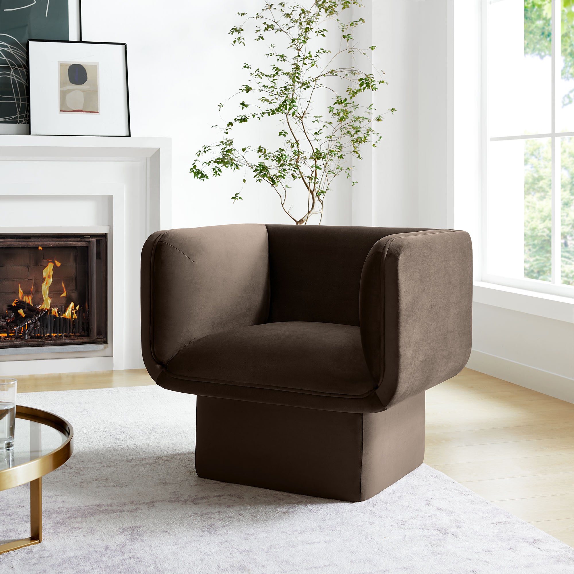 Tate Performance Velvet Accent Chair, Chocolate Brown