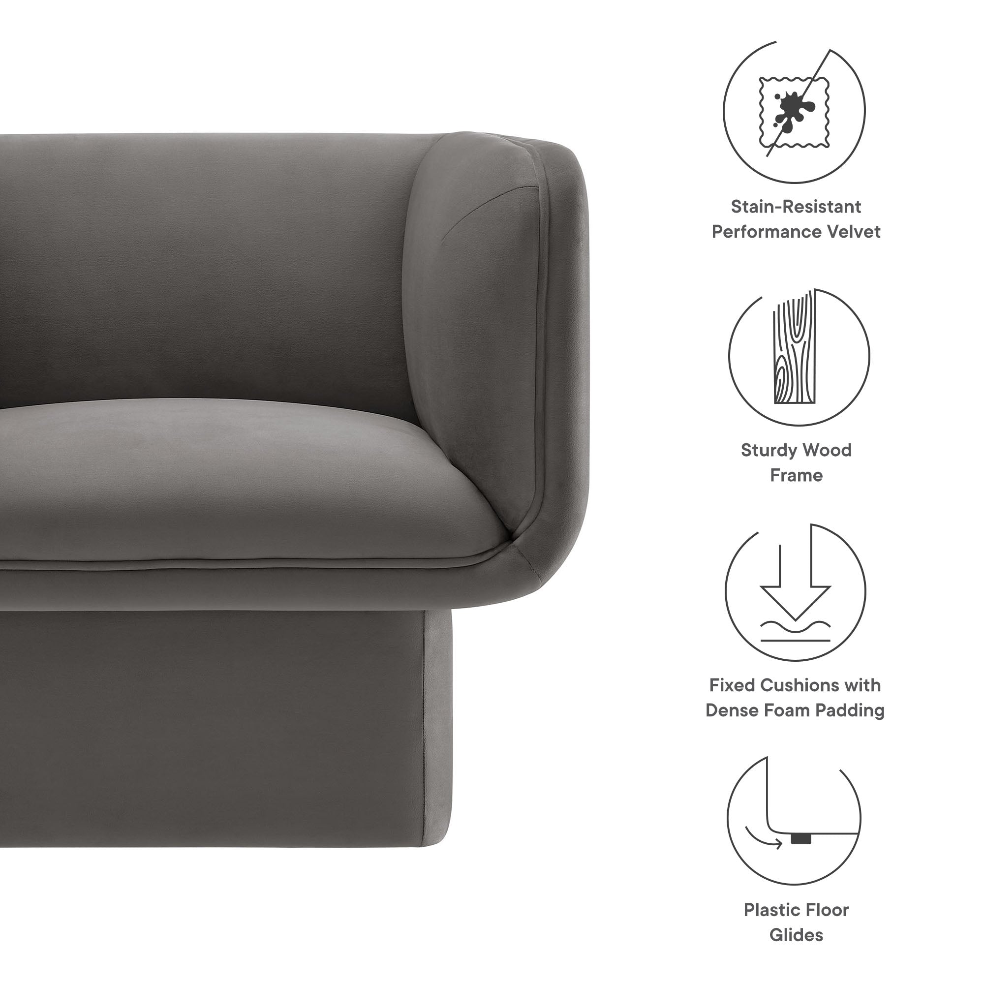 Tate Performance Velvet Accent Chair, Storm Gray