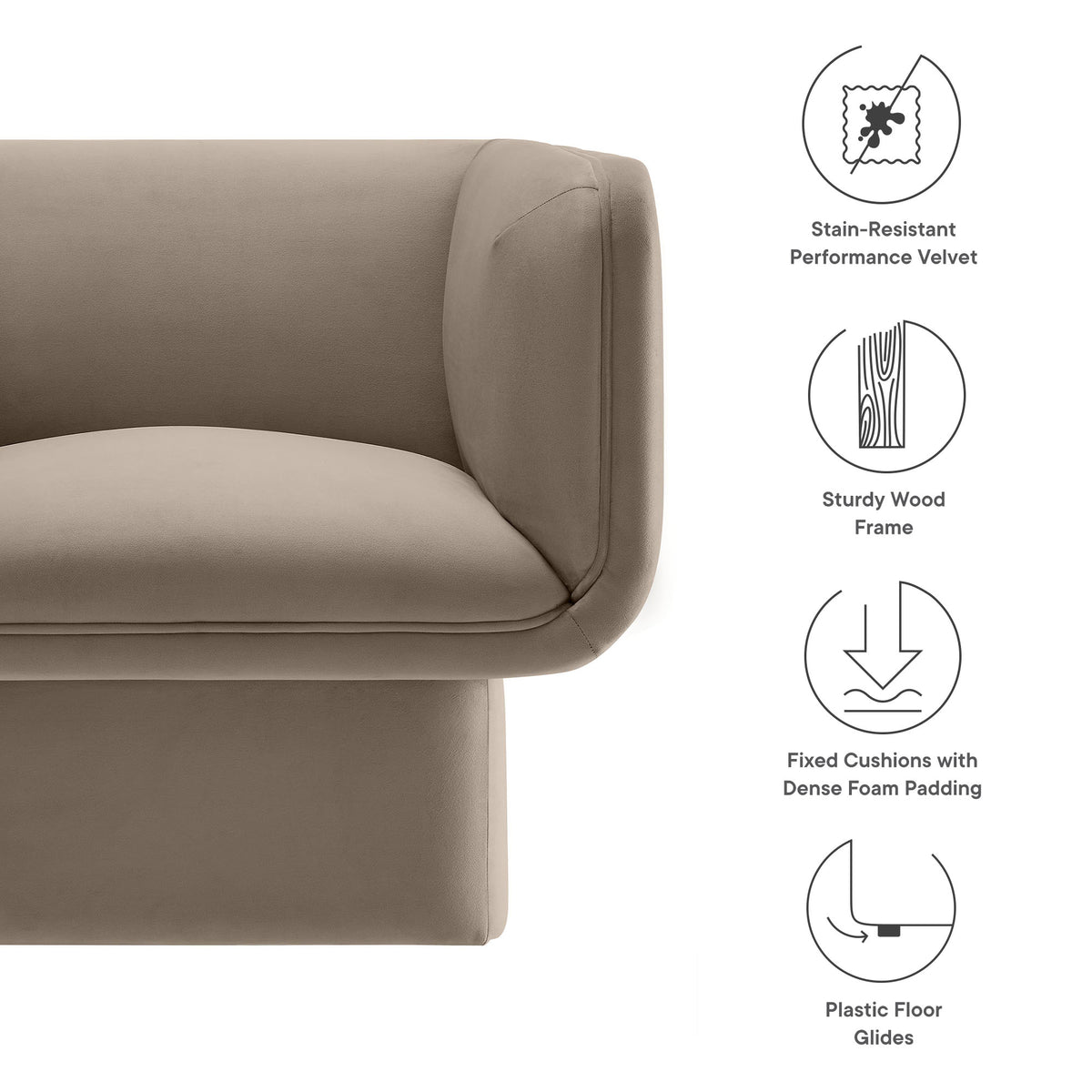 Tate Performance Velvet Accent Chair, Taupe