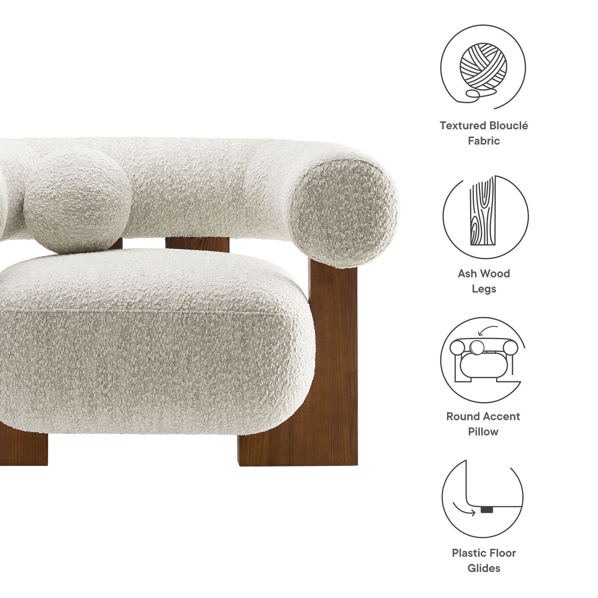 Jace Boucle Accent Chair, Pearl