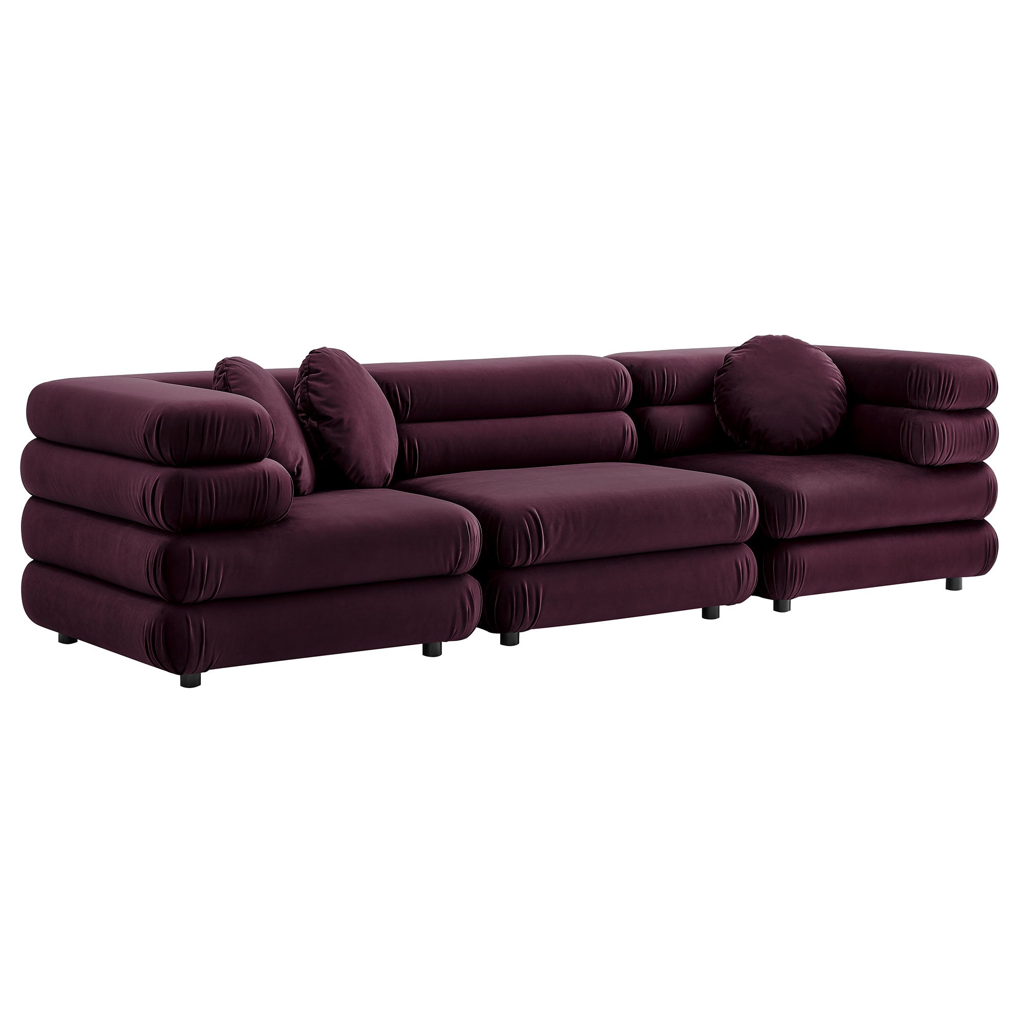 Jubilee 3-Piece Modular Performance Velvet Sectional Sofa, Mulberry