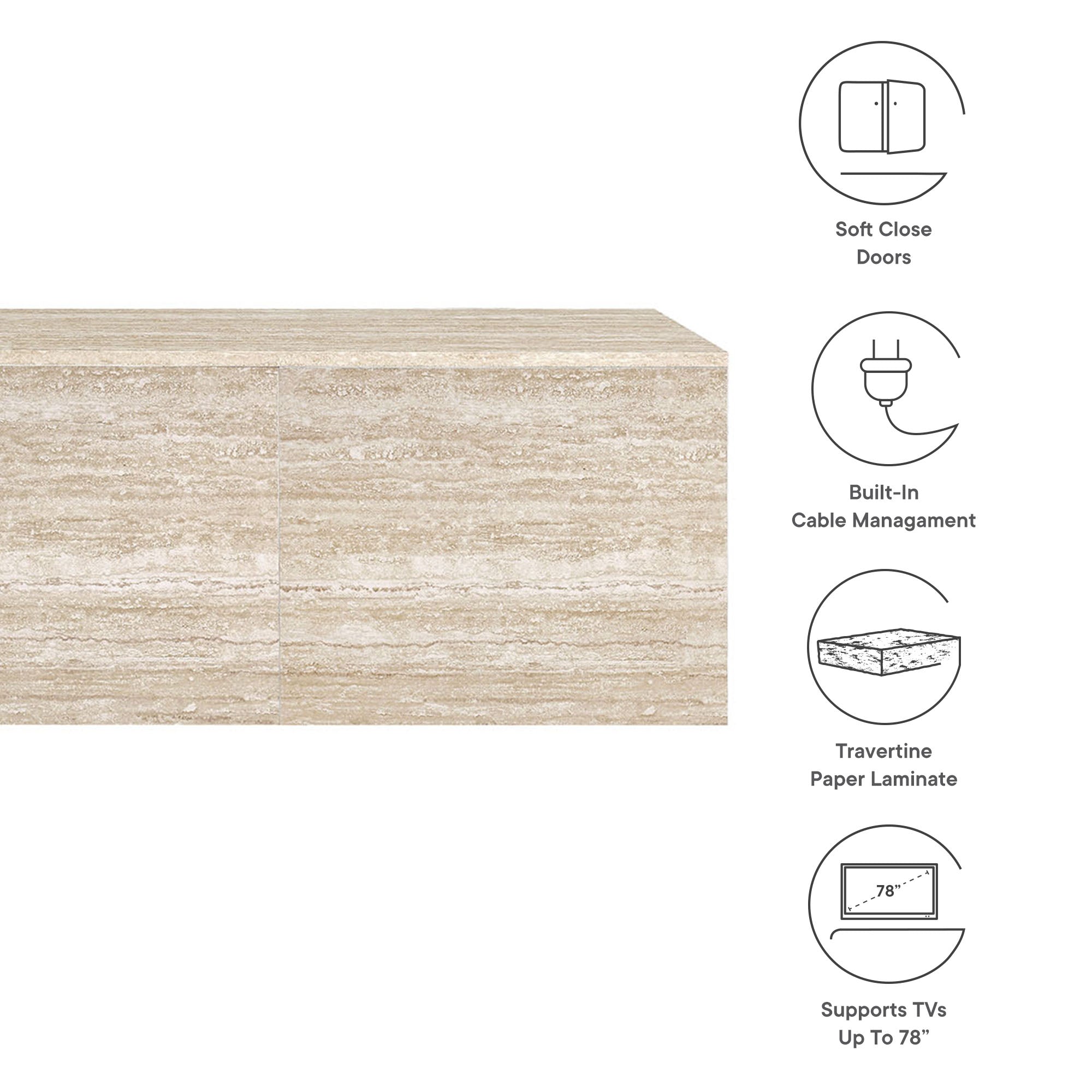 Terra 71" Wall-Mounted TV Stand, Travertine