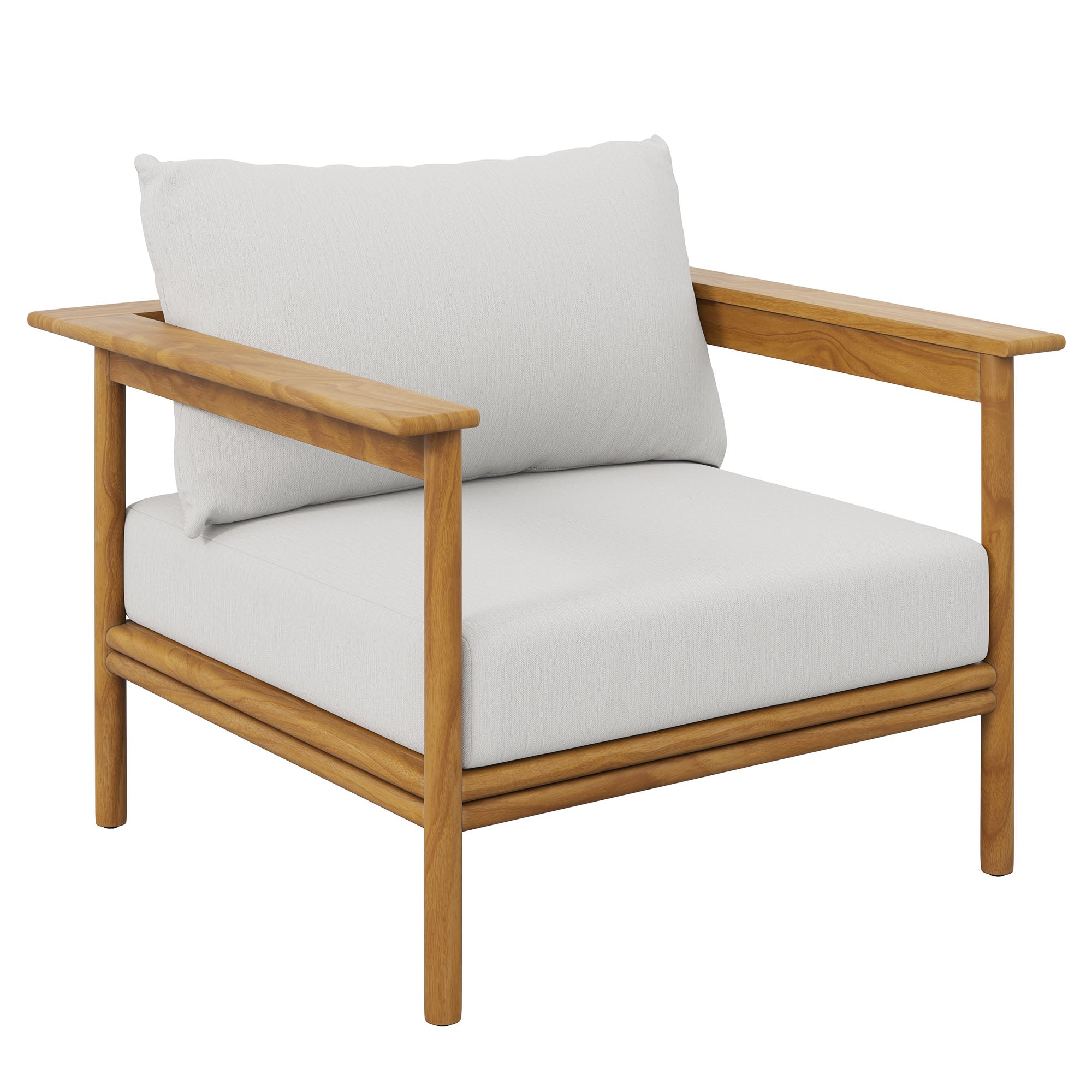 Wren Outdoor Patio Teak Wood Armchair and Ottoman Set, Natural Sail