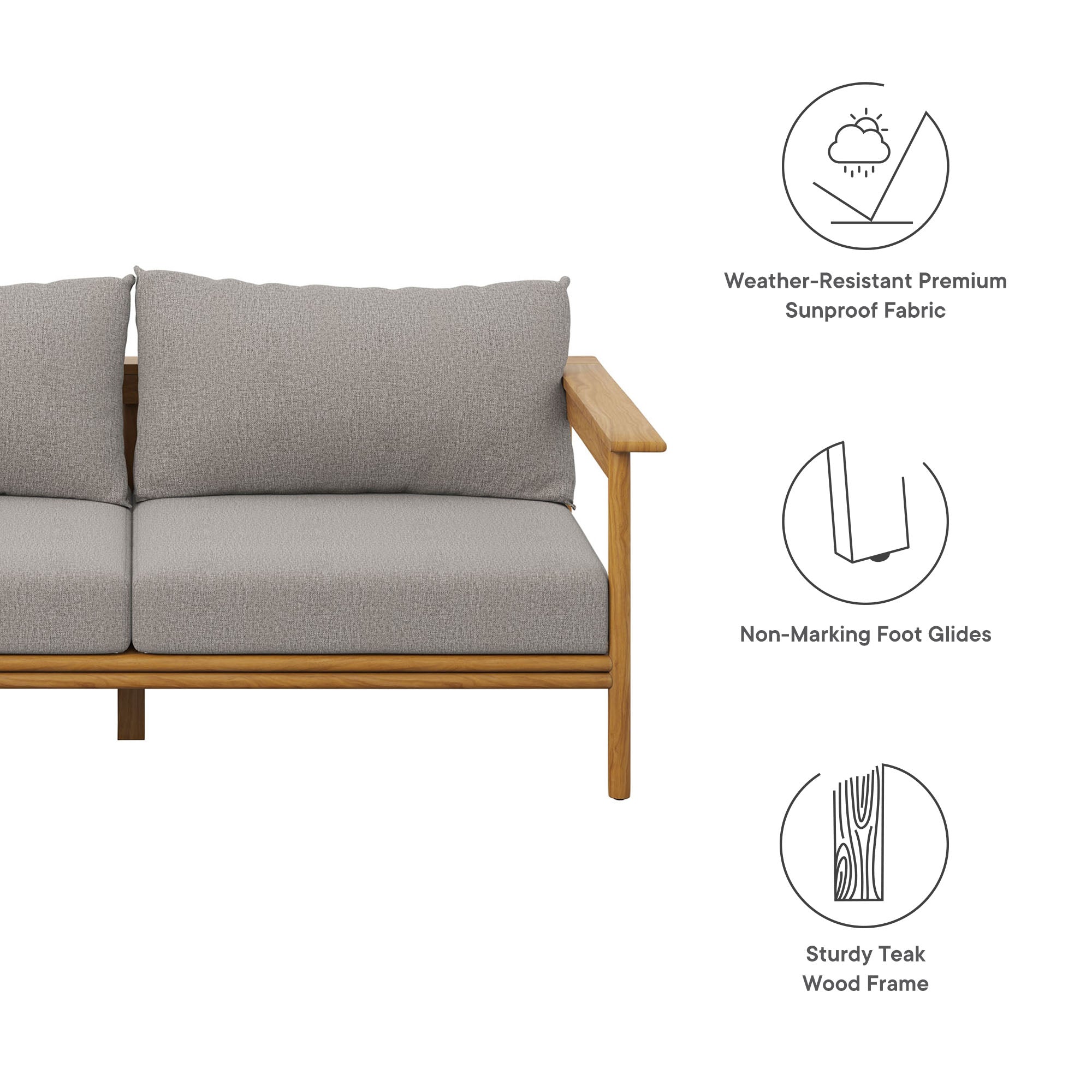 Wren Outdoor Patio Teak Wood Sofa, Natural Driftwood