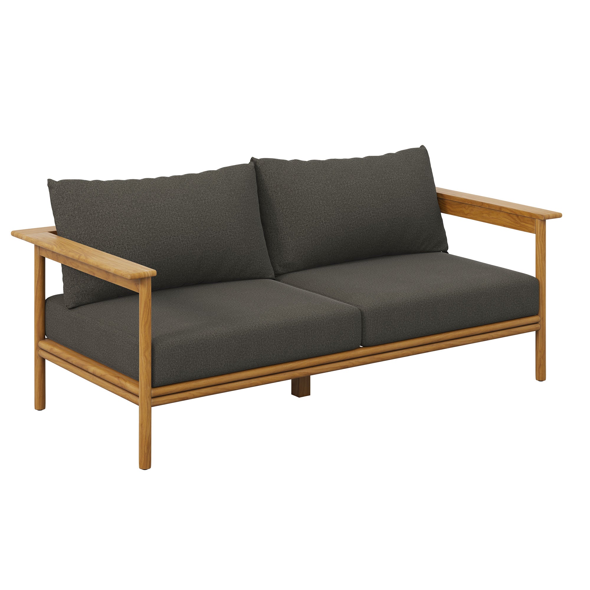 Wren Outdoor Patio Teak Wood Sofa, Natural Flint Gray