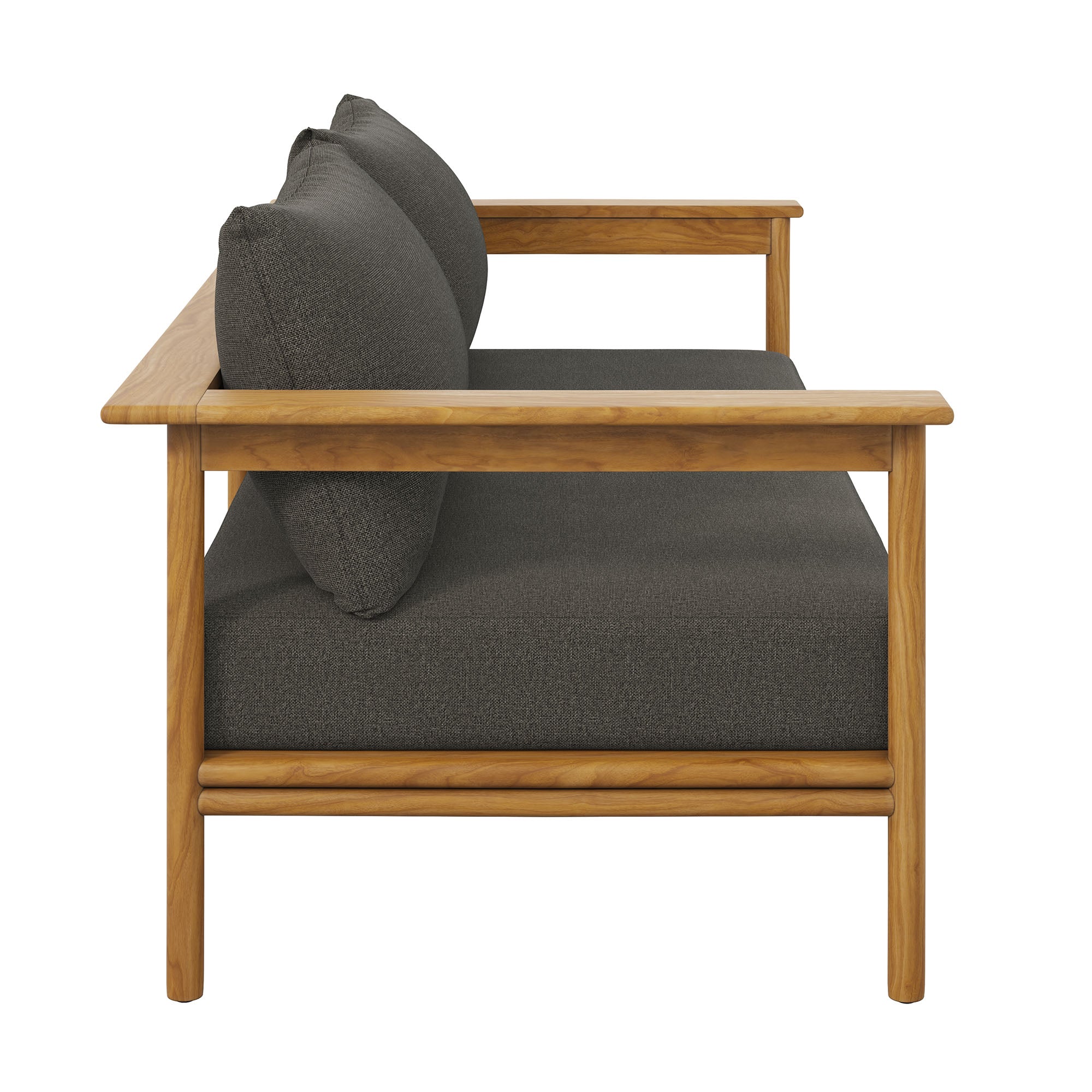 Wren Outdoor Patio Teak Wood Sofa, Natural Flint Gray