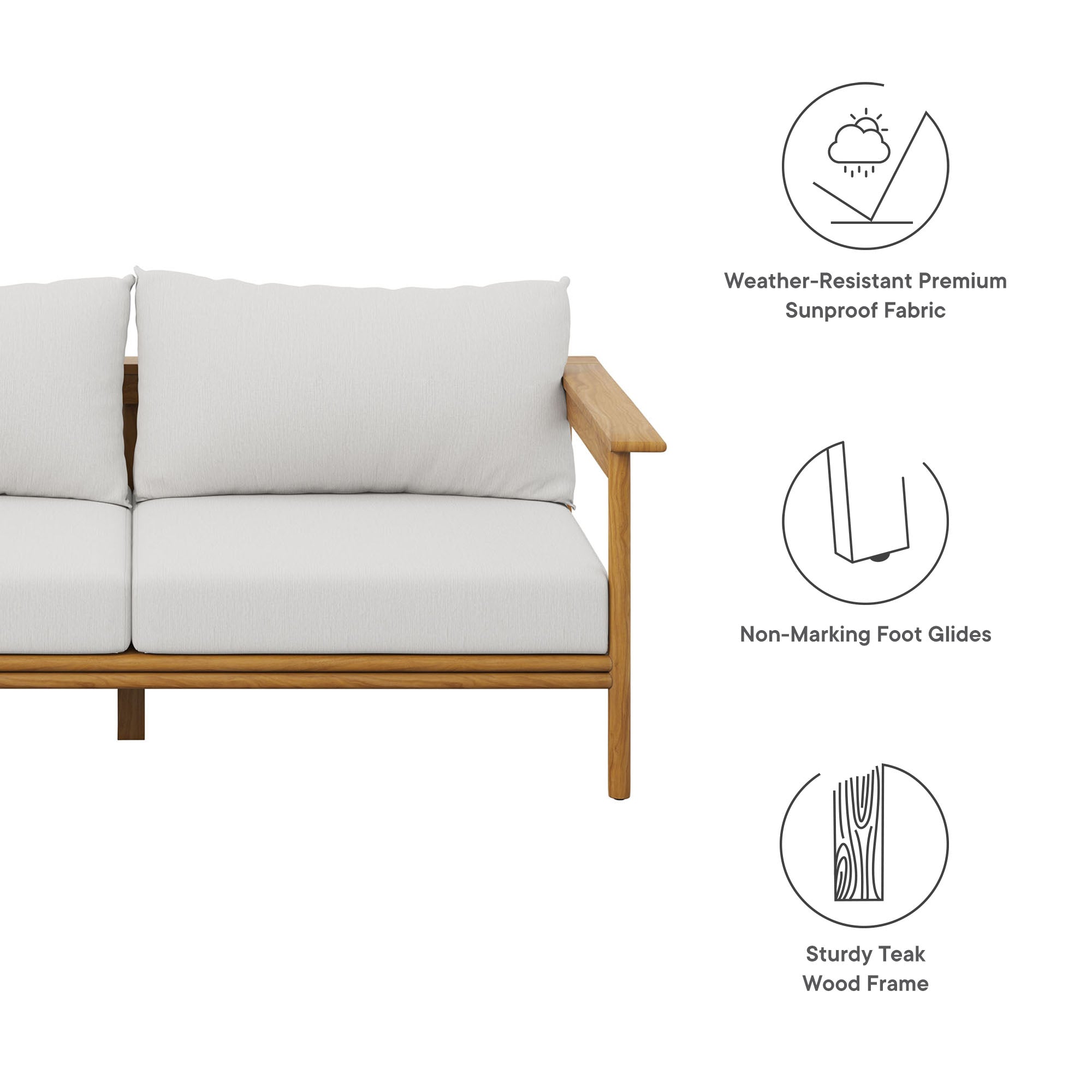 Wren Outdoor Patio Teak Wood Sofa, Natural Sail