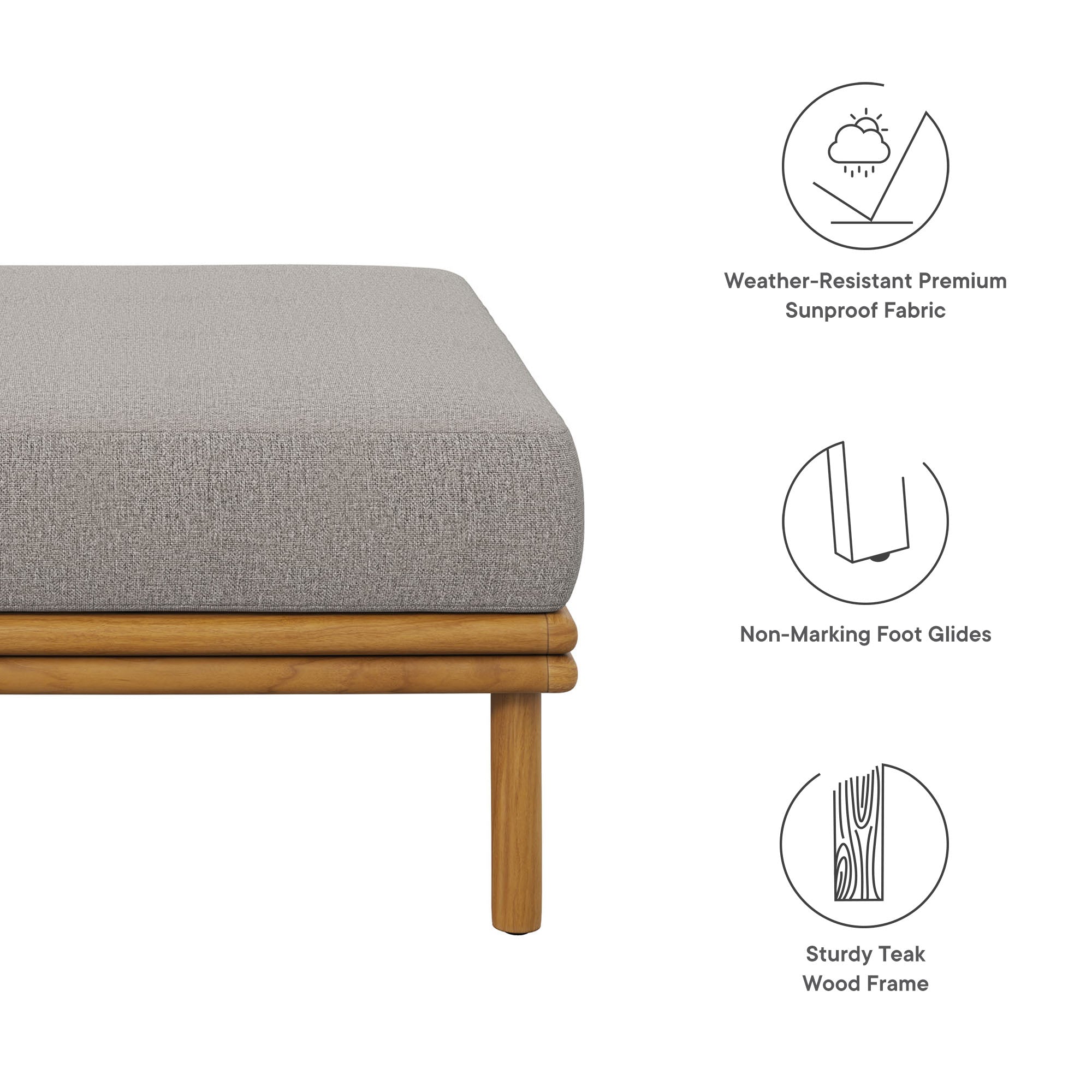 Wren Outdoor Patio Teak Wood Ottoman, Natural Driftwood