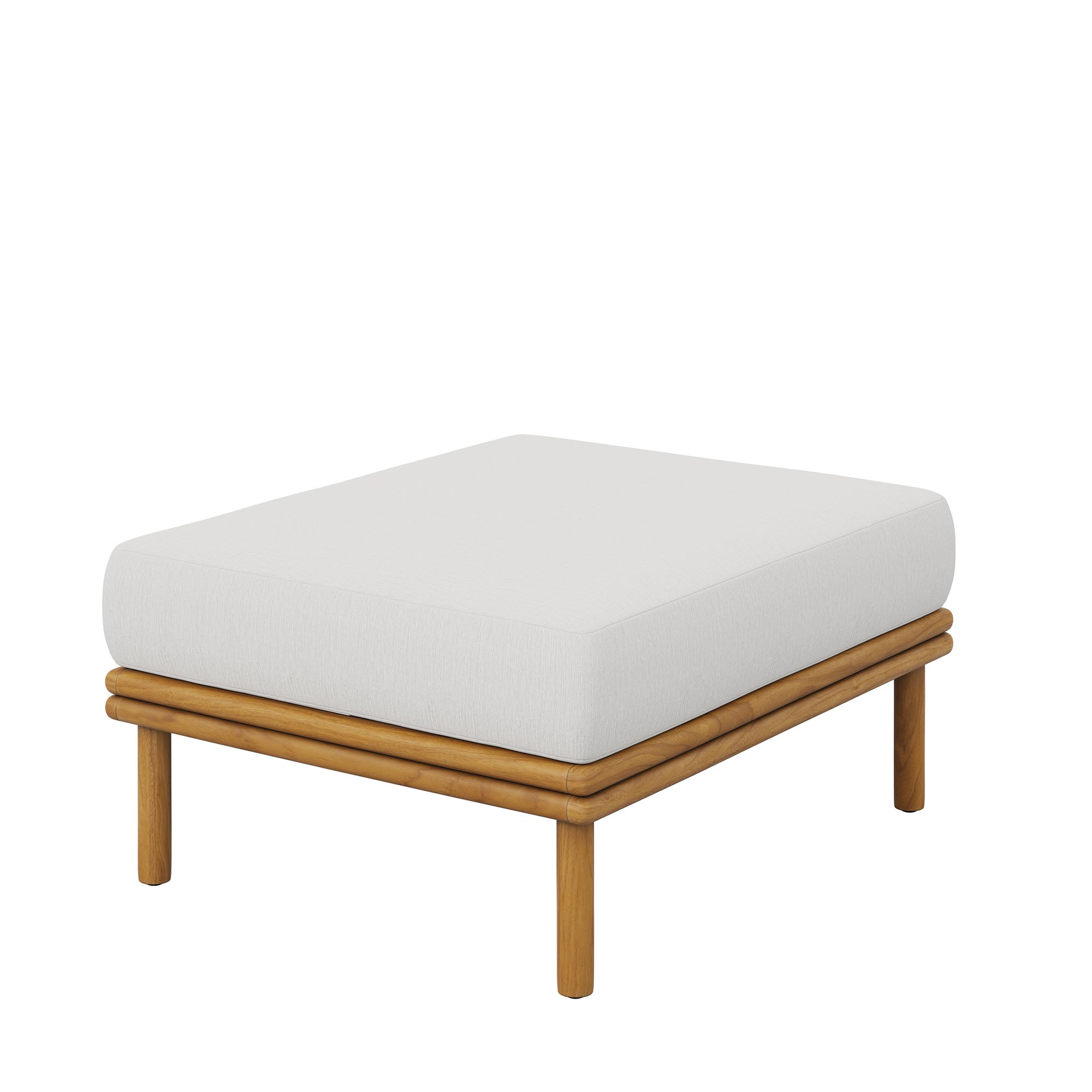 Wren Outdoor Patio Teak Wood Ottoman, Natural Sail