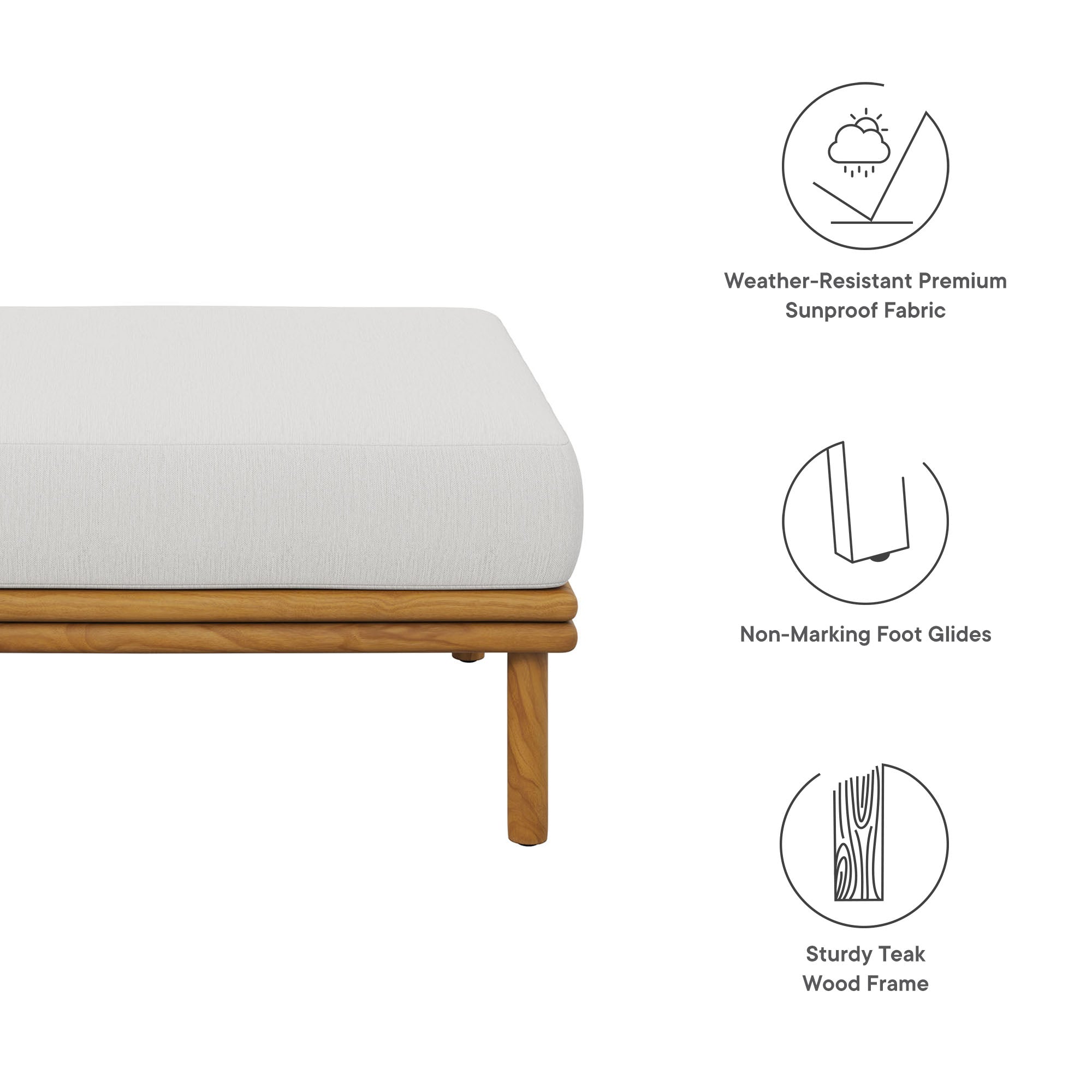 Wren Outdoor Patio Teak Wood Ottoman, Natural Sail