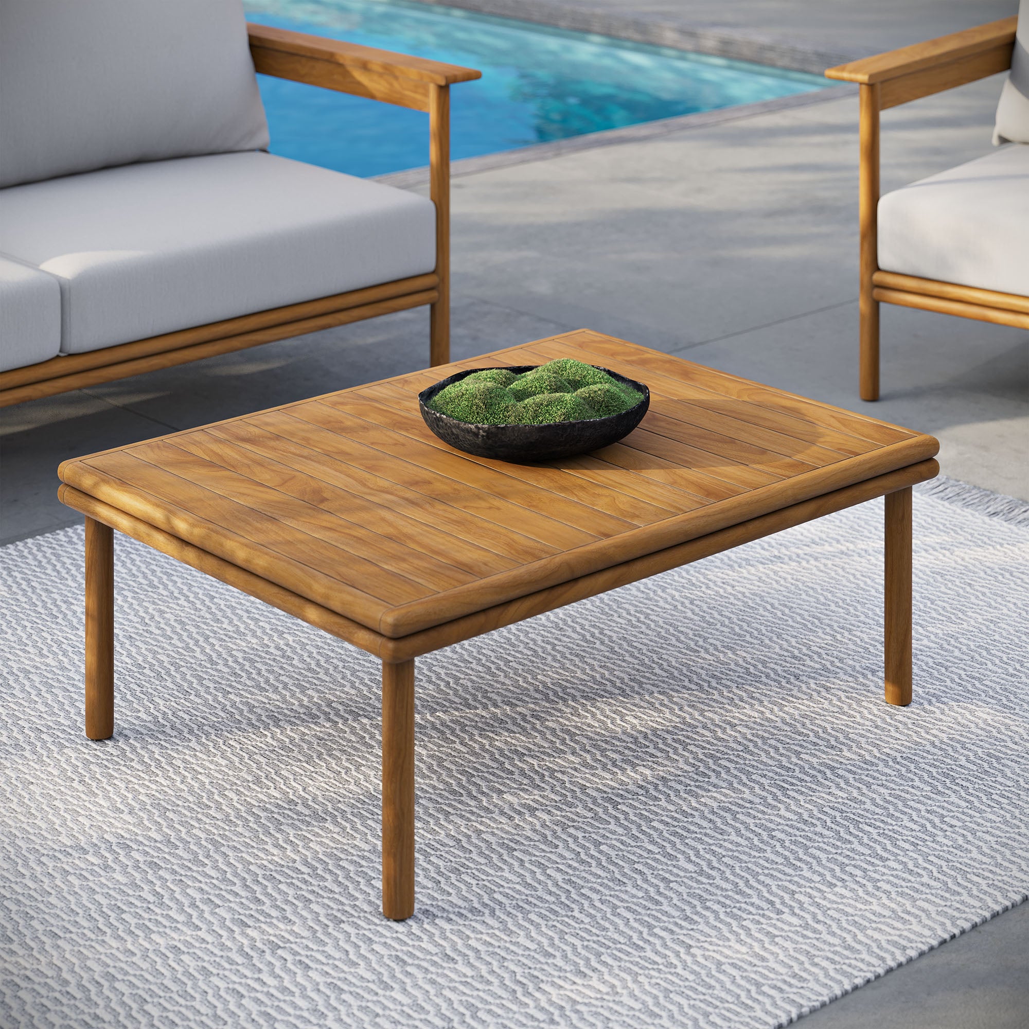 Wren Outdoor Patio Teak Wood Coffee Table, Natural