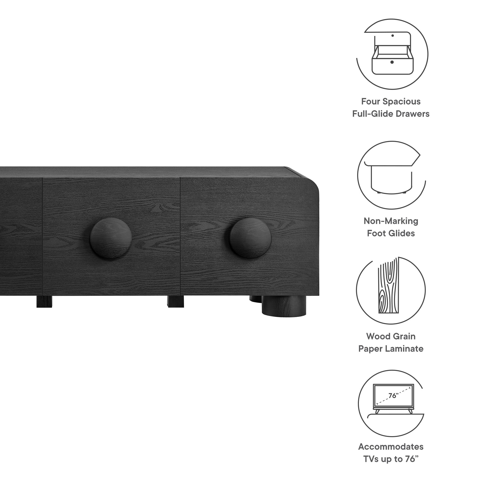 Sonnet 69" Low Profile TV Stand, Black