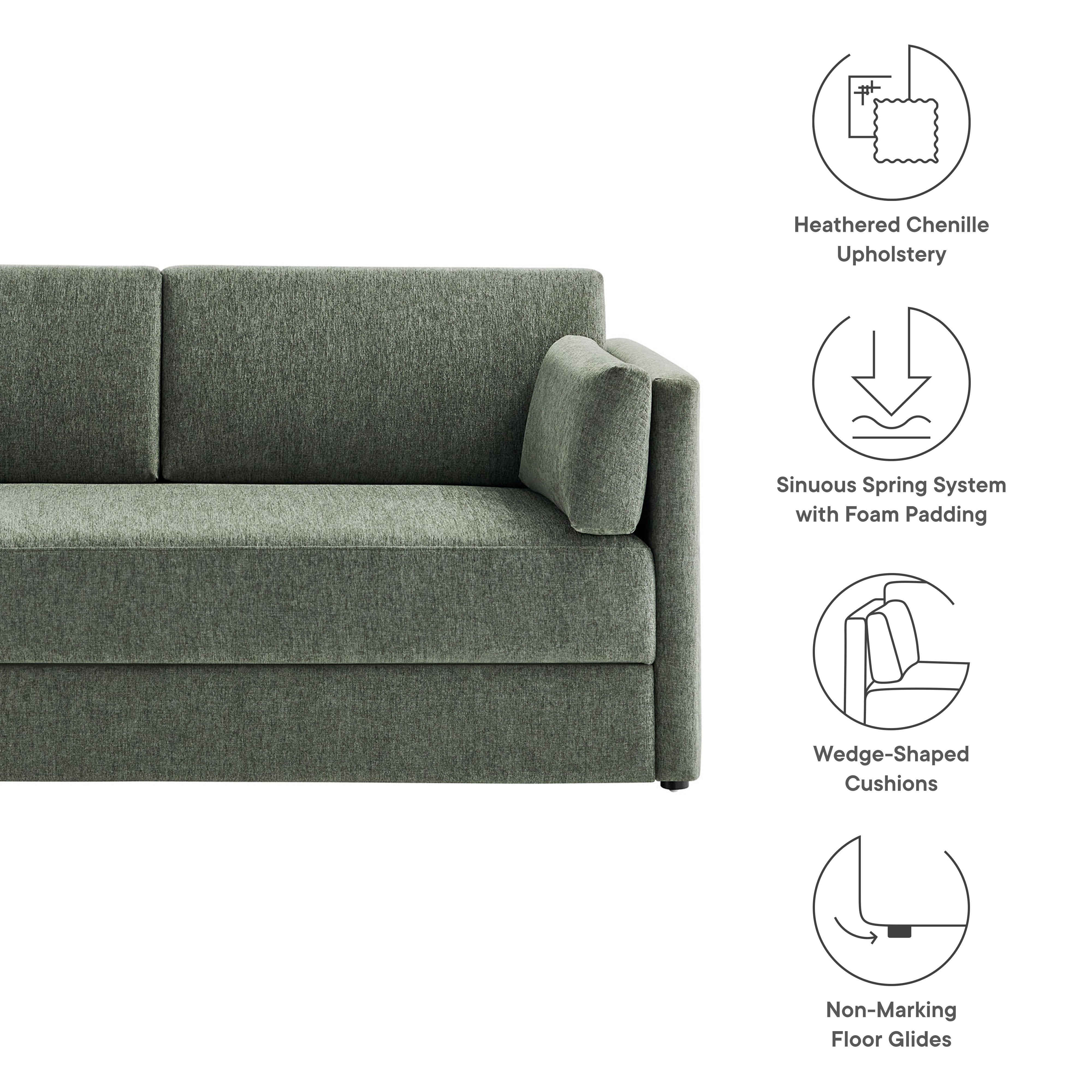 Linden Upholstered Heathered Chenille Sofa, Eucalyptus