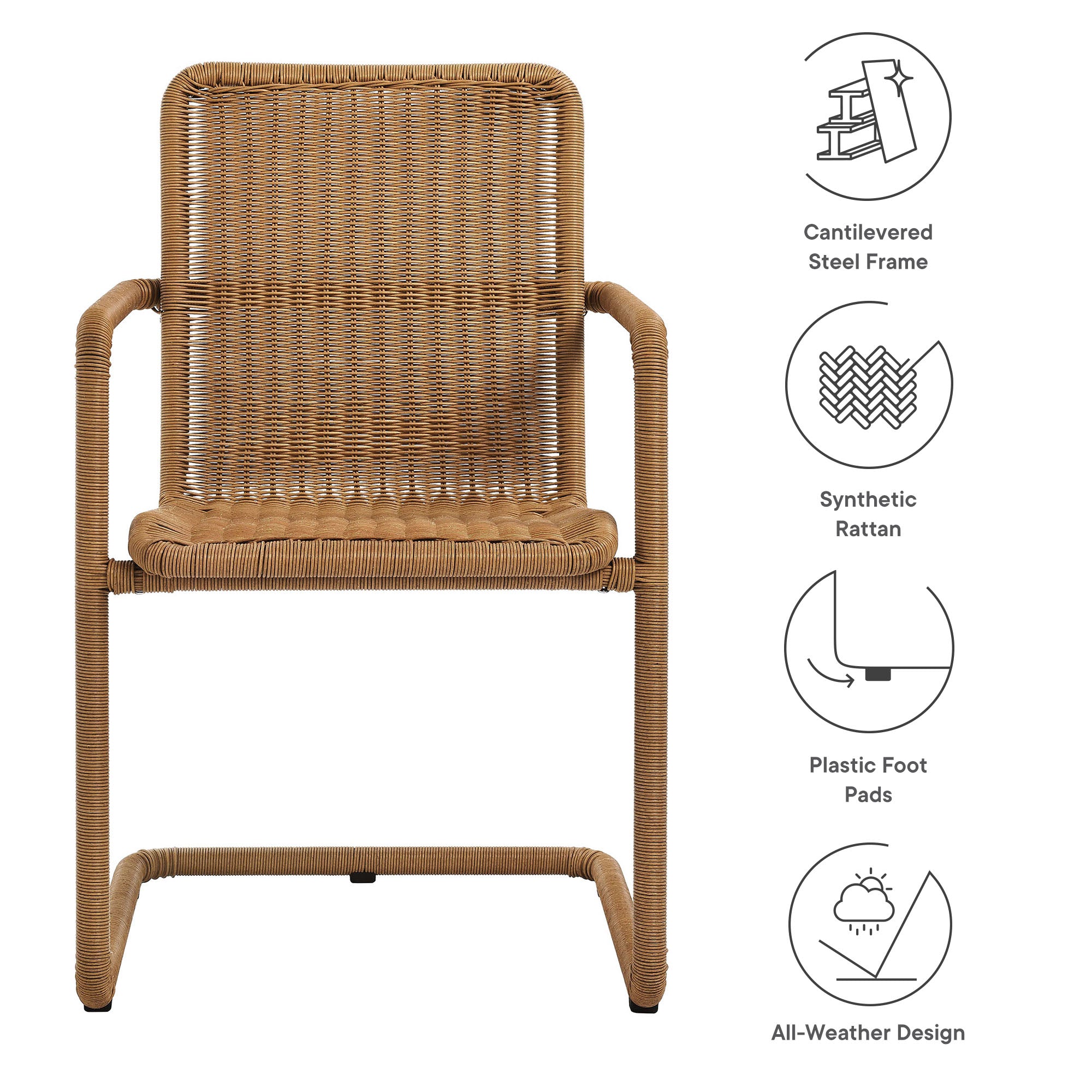 Abacus Outdoor Patio Wicker Dining Chairs Set of 2, Natural