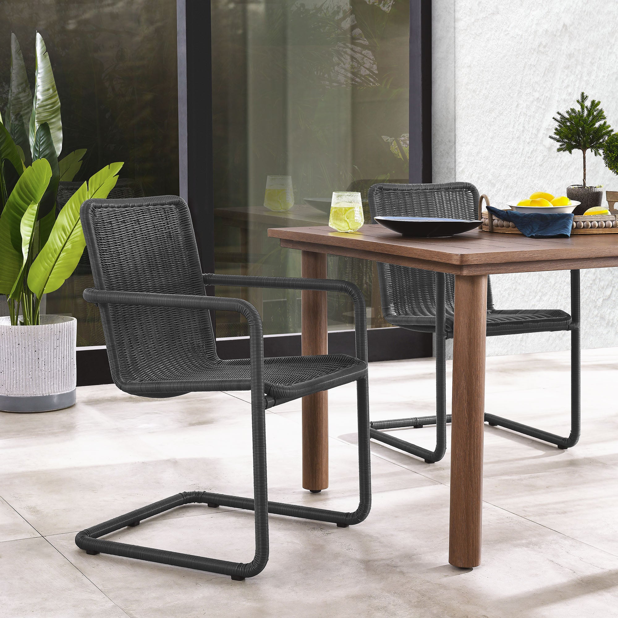 Abacus Outdoor Patio Wicker Dining Chairs Set of 2, Slate