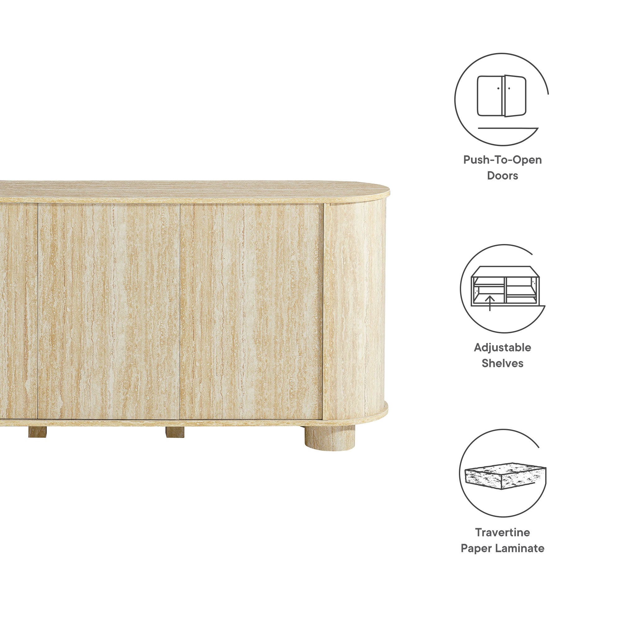Overture 63" Oval Faux Travertine Sideboard, Travertine