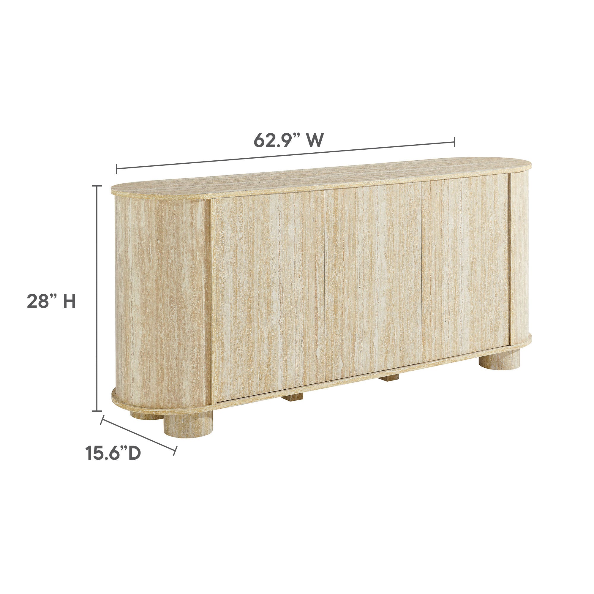 Overture 63" Oval Faux Travertine Sideboard, Travertine