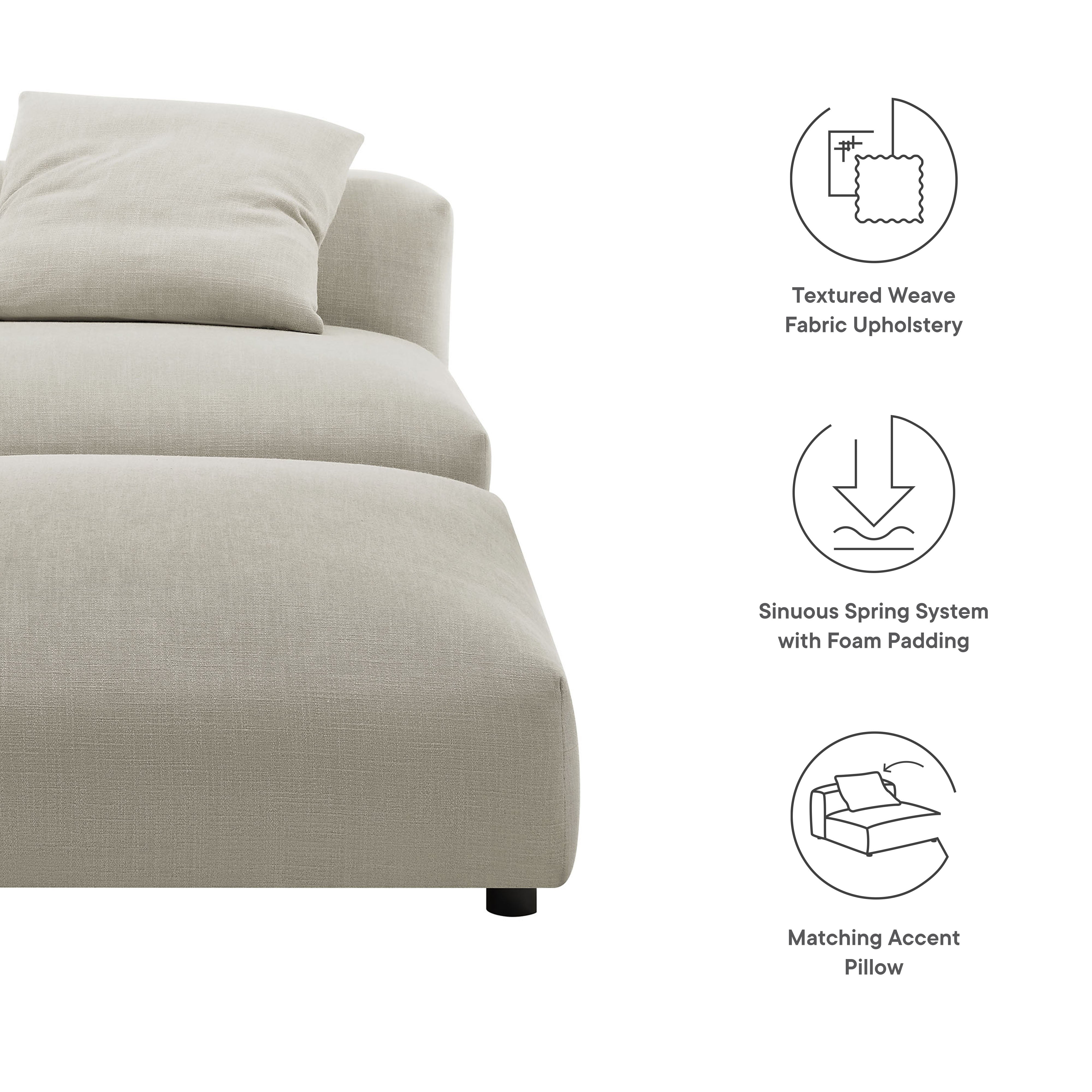 Solace Modular Upholstered Fabric Armless Chair and Ottoman Set, Linen