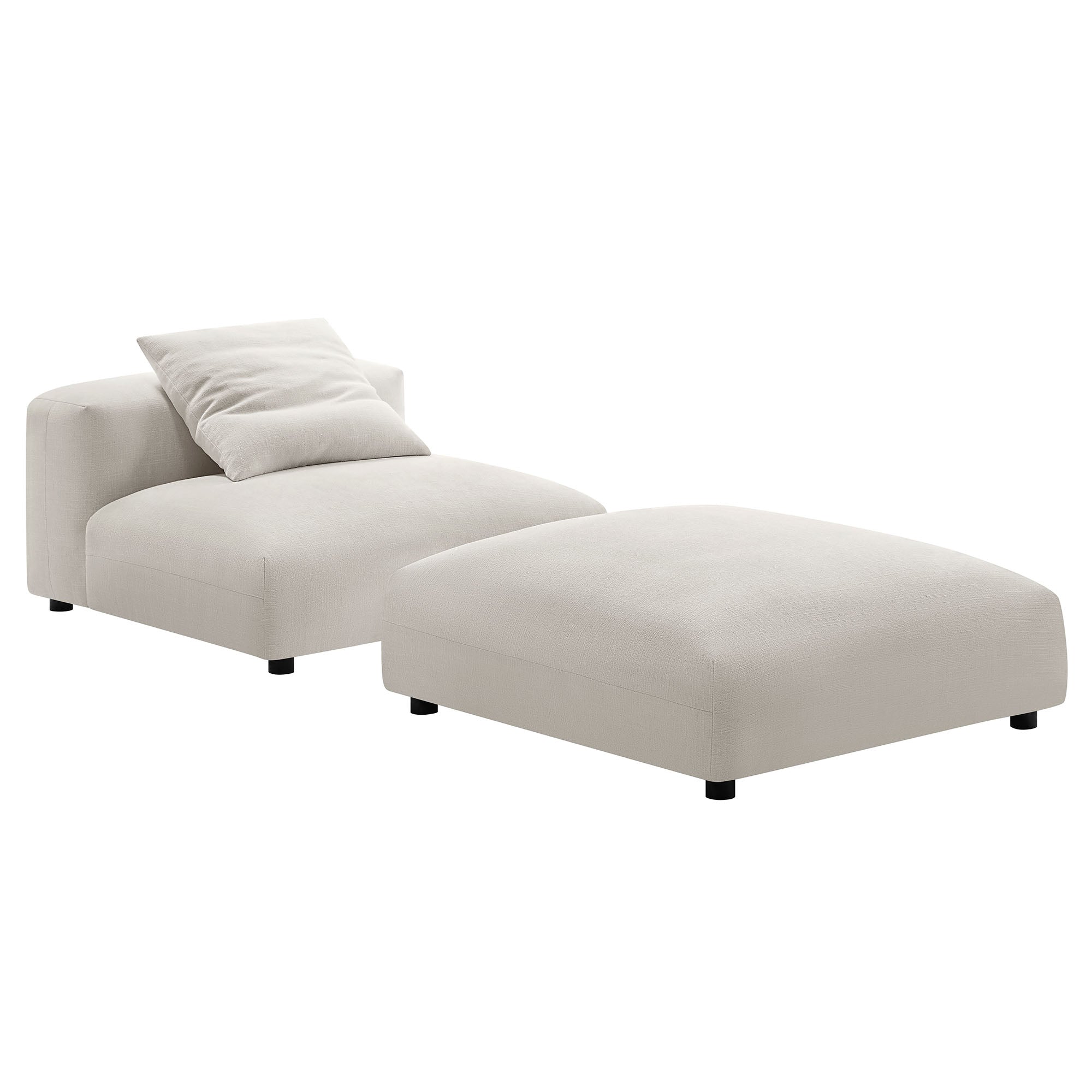 Solace Modular Upholstered Fabric Armless Chair and Ottoman Set, Salt