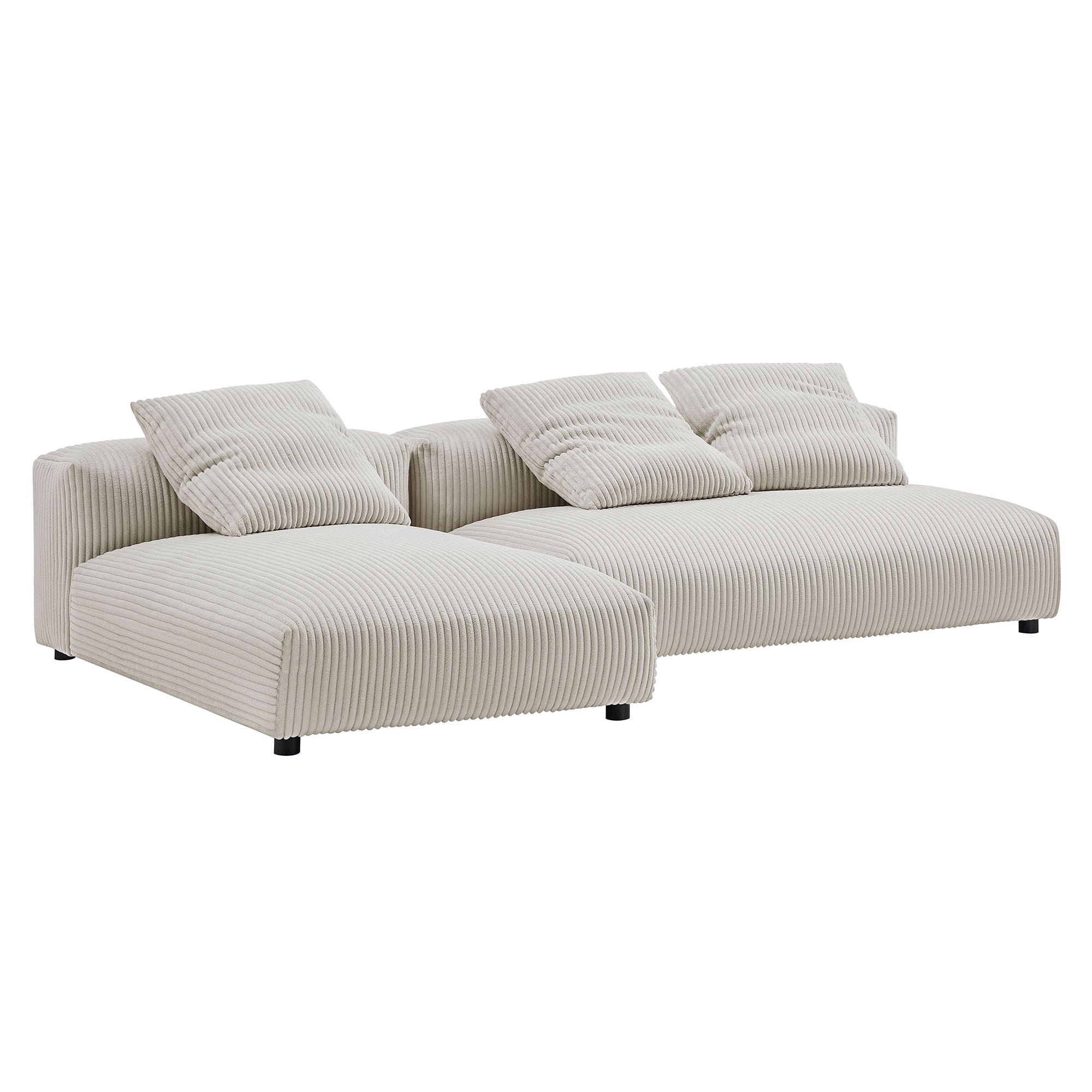 Solace 2-Piece Modular Corduroy Upholstered Sectional Sofa With Chaise, Almond