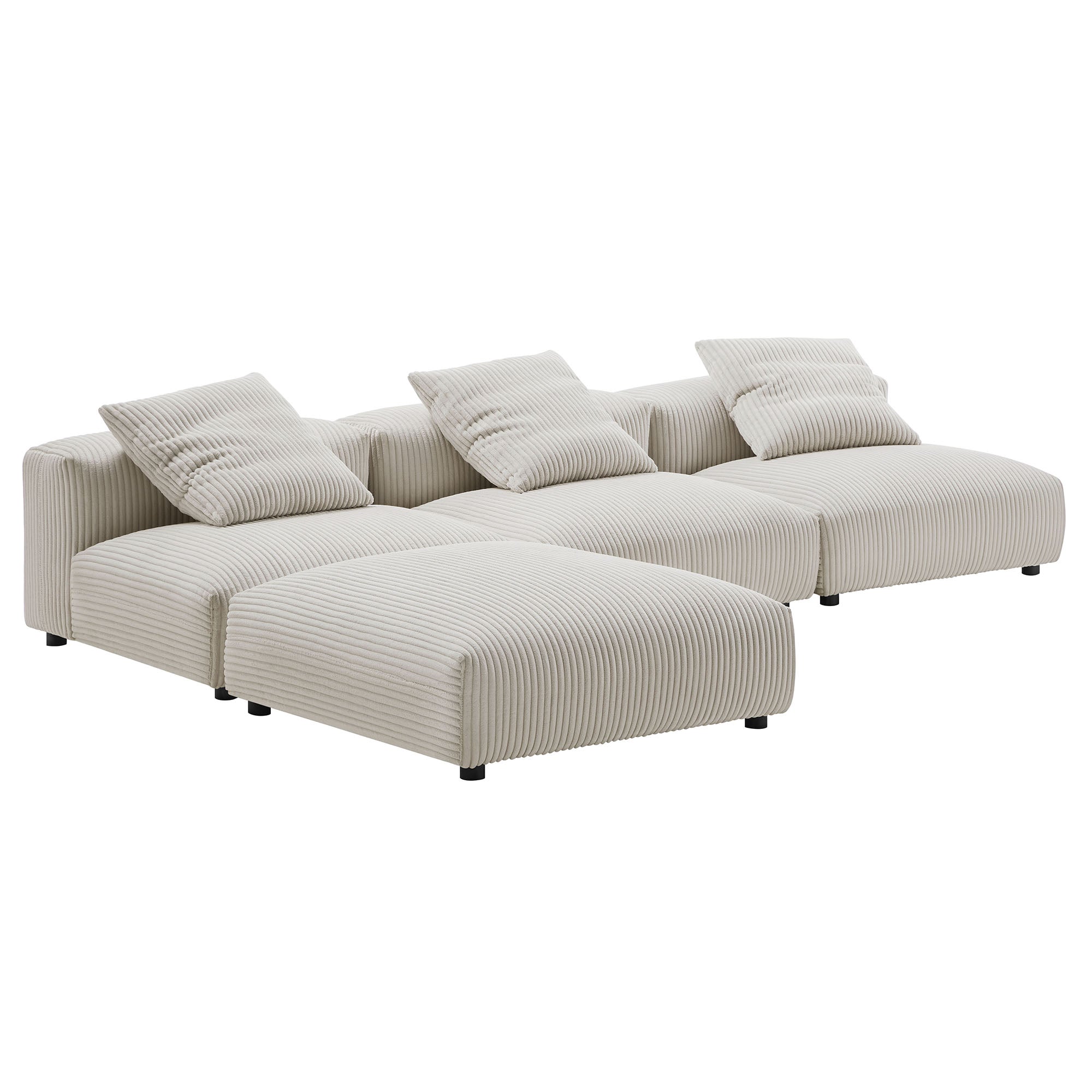 Solace 4-Piece Modular Corduroy Upholstered Sectional Sofa, Almond