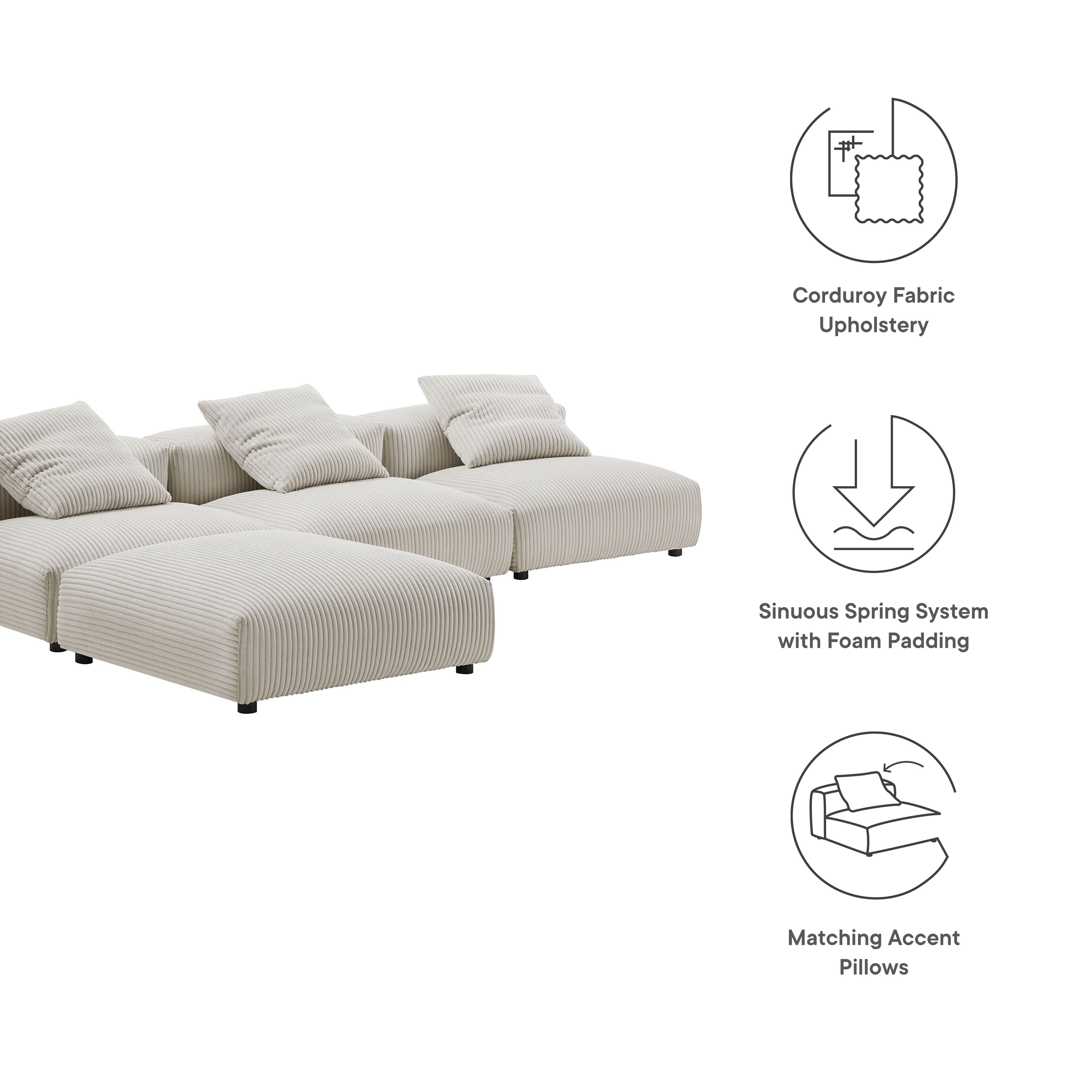 Solace 4-Piece Modular Corduroy Upholstered Sectional Sofa, Almond