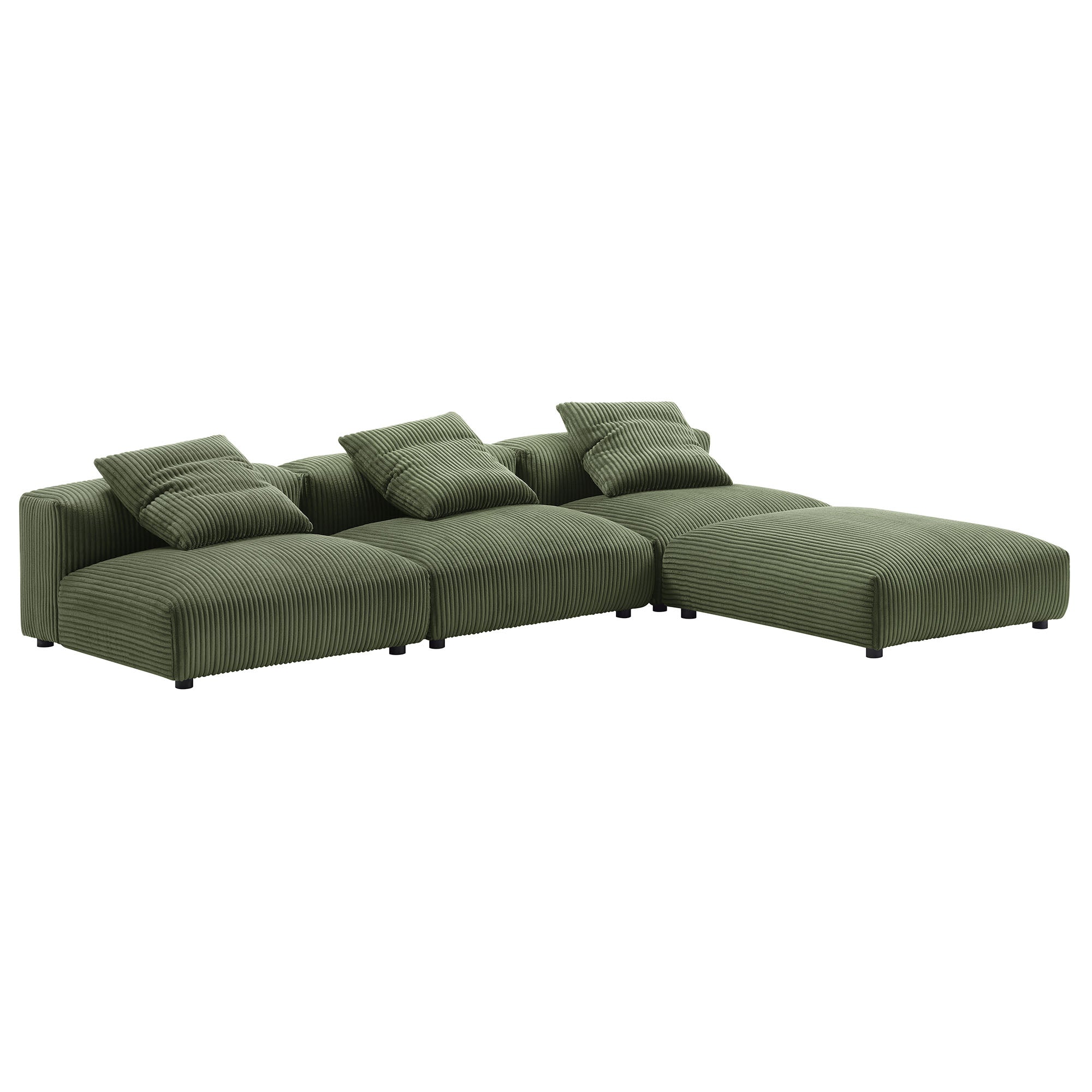 Solace 4-Piece Modular Corduroy Upholstered Sectional Sofa, Fern