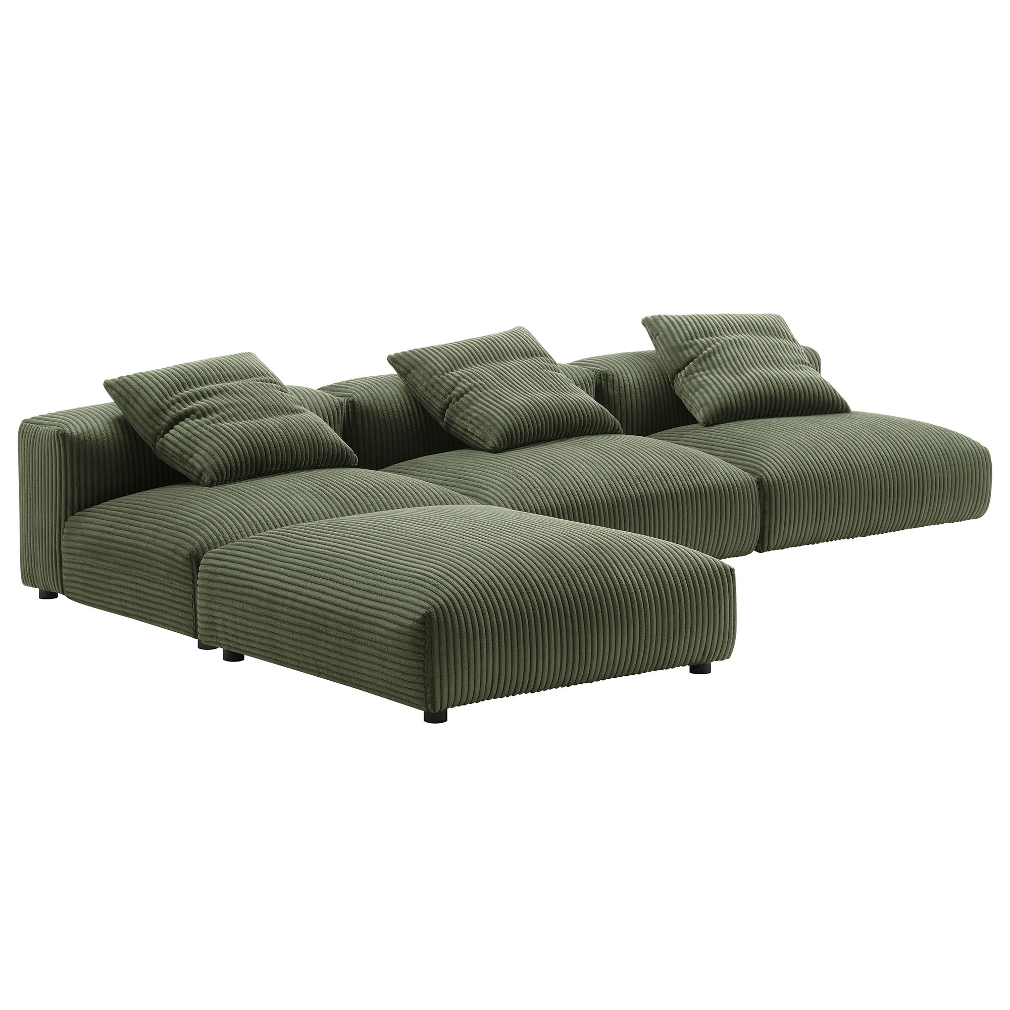 Solace 4-Piece Modular Corduroy Upholstered Sectional Sofa, Fern