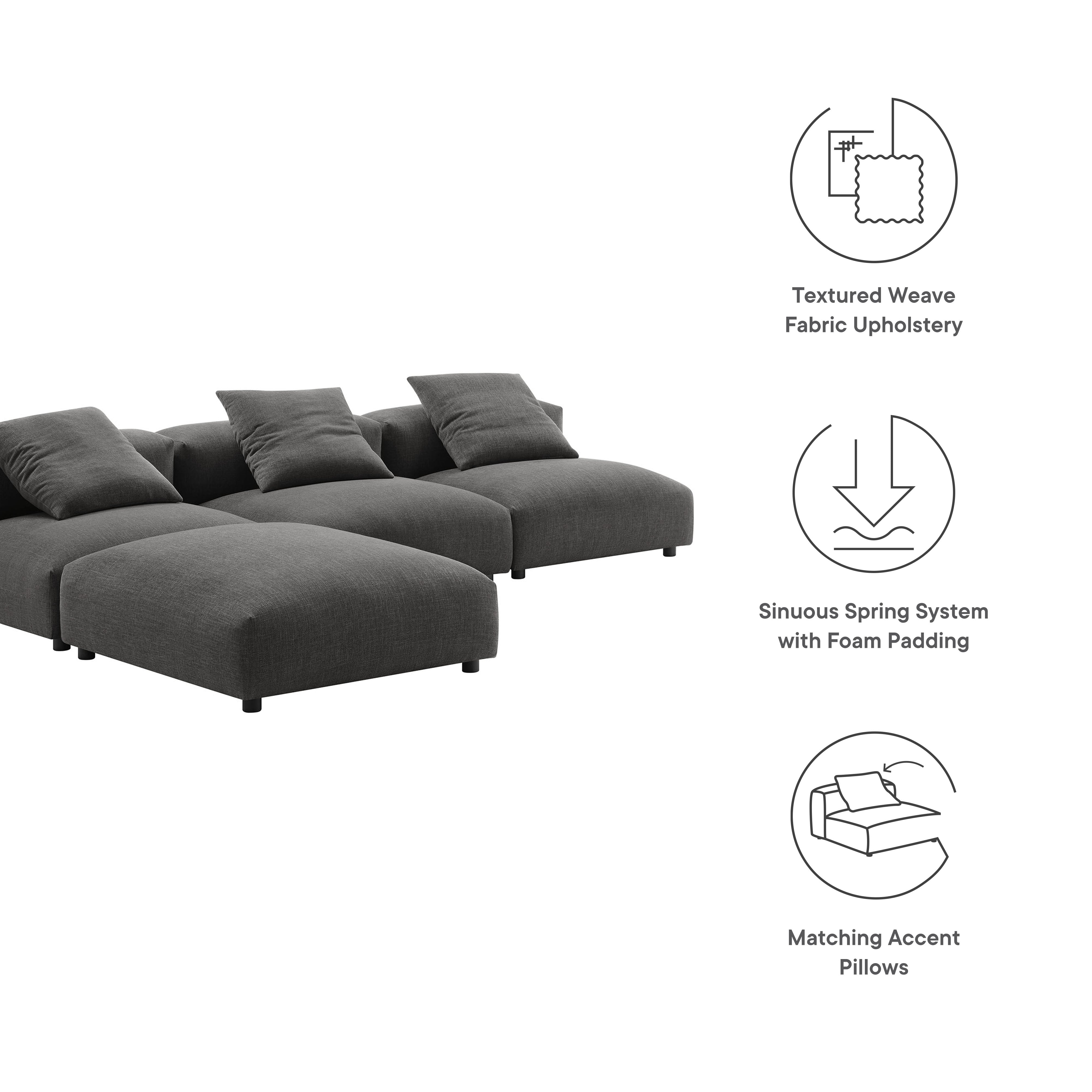 Solace 4-Piece Modular Upholstered Fabric Sectional Sofa, Charcoal