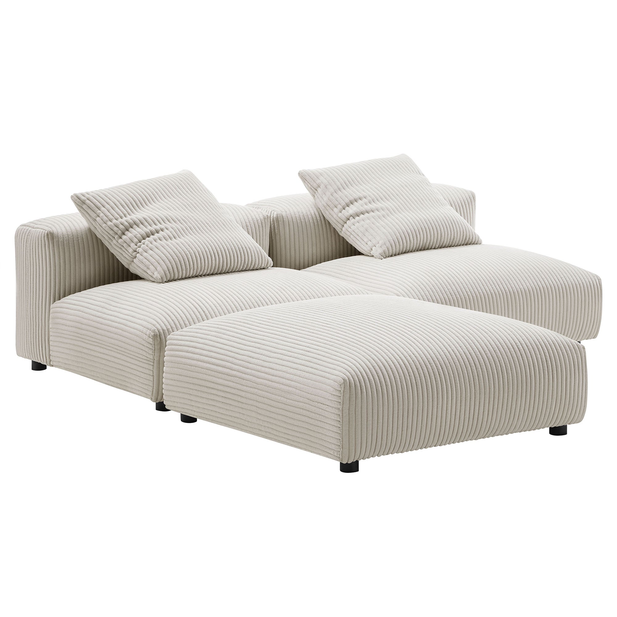 Solace 3-Piece Modular Corduroy Upholstered Sectional Sofa, Almond