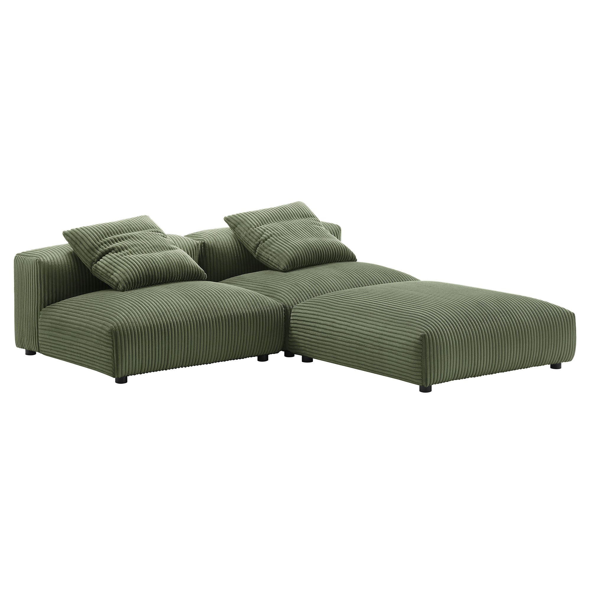 Solace 3-Piece Modular Corduroy Upholstered Sectional Sofa, Fern