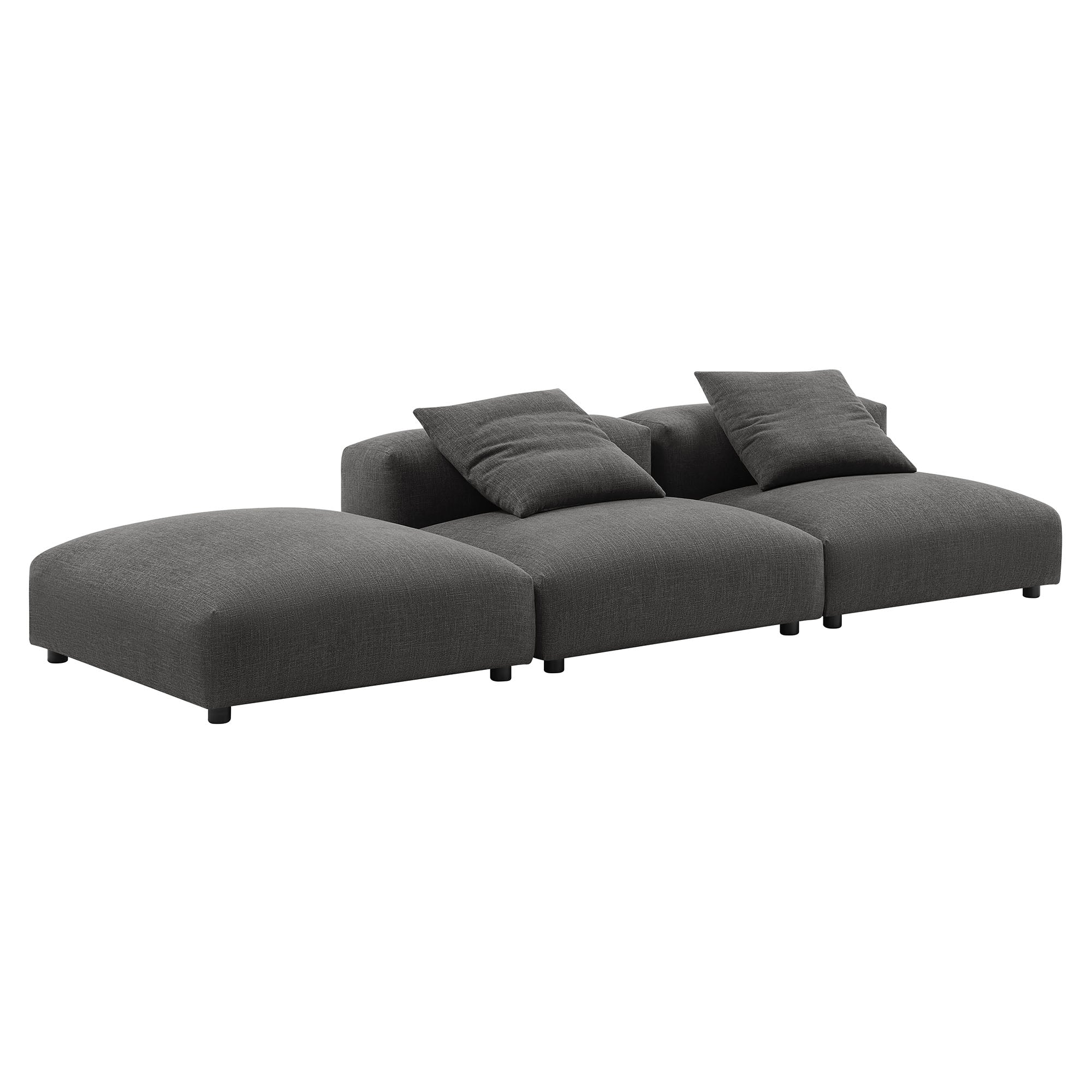 Solace 3-Piece Modular Upholstered Fabric Sectional Sofa, Charcoal