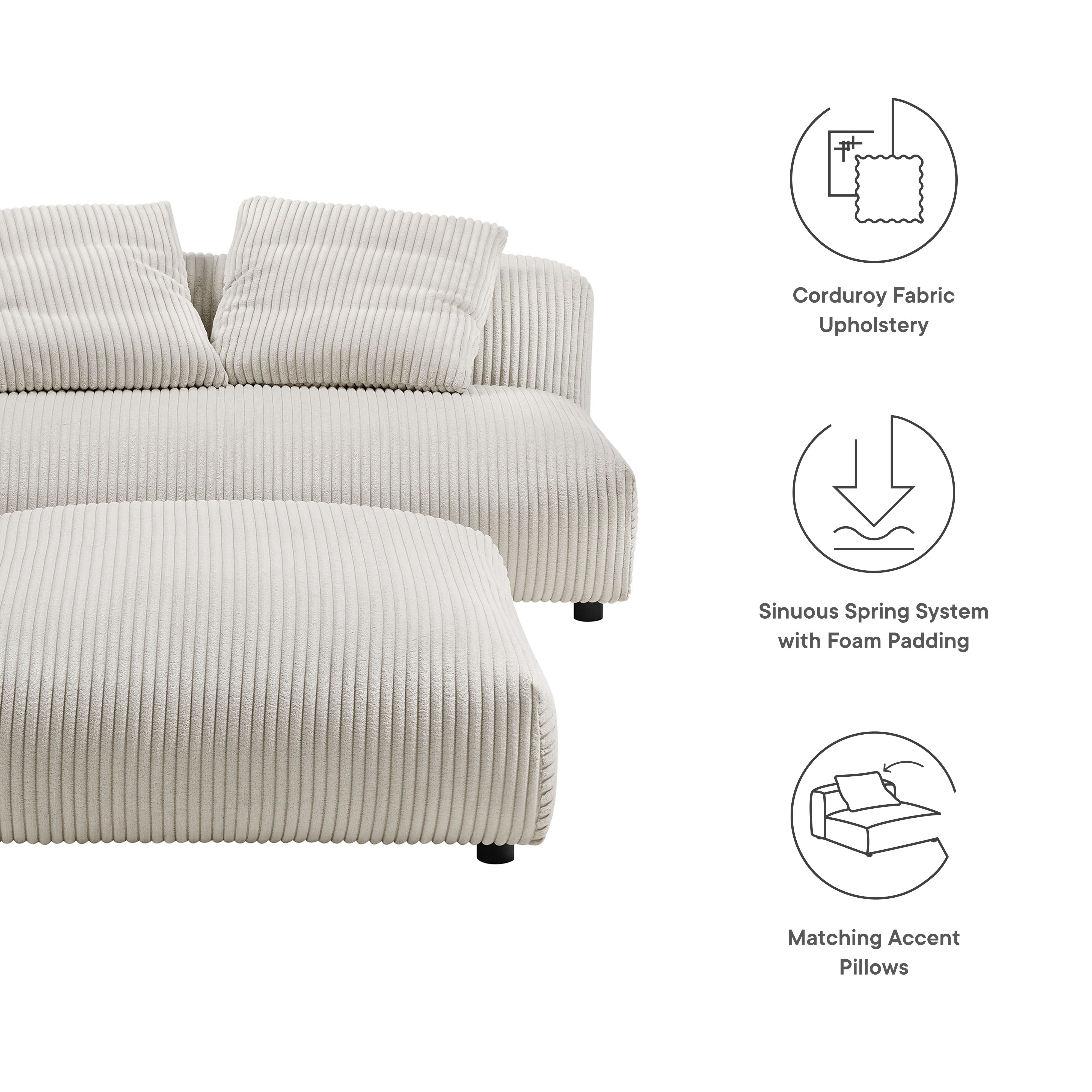 Solace Modular Corduroy Upholstered Armless Loveseat and Ottoman Set, Almond