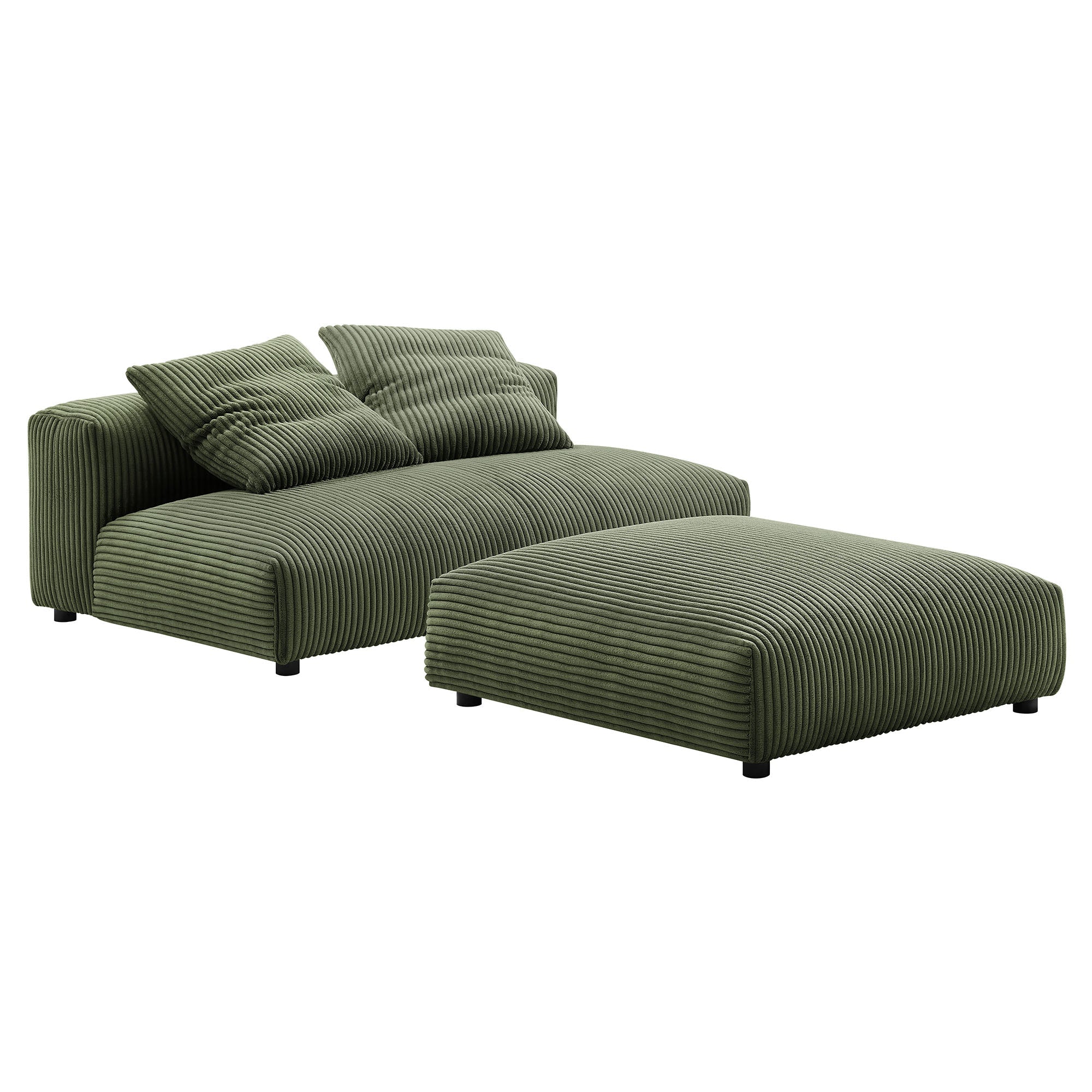 Solace Modular Corduroy Upholstered Armless Loveseat and Ottoman Set, Fern