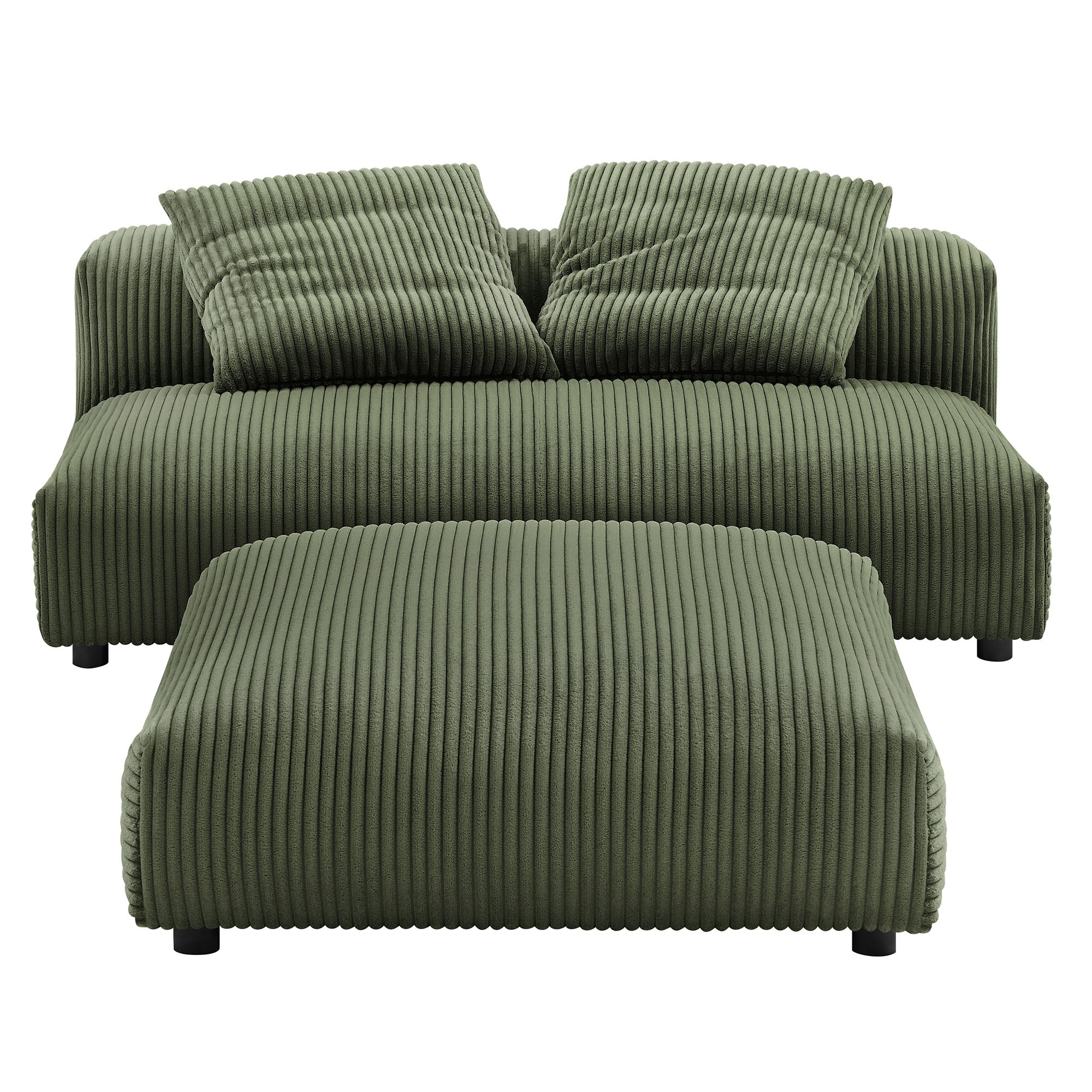 Solace Modular Corduroy Upholstered Armless Loveseat and Ottoman Set, Fern