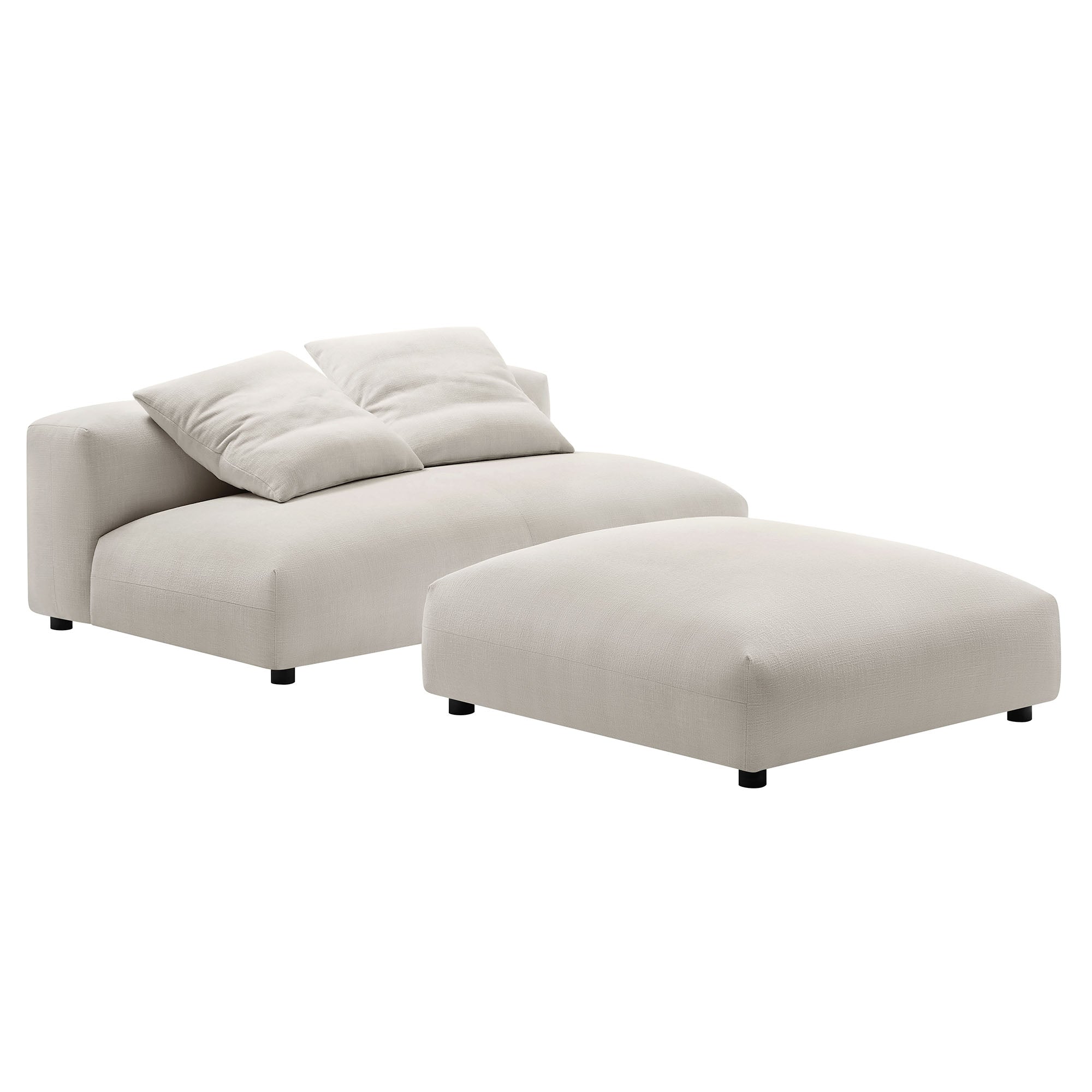 Solace Modular Upholstered Fabric Armless Loveseat and Ottoman Set, Salt