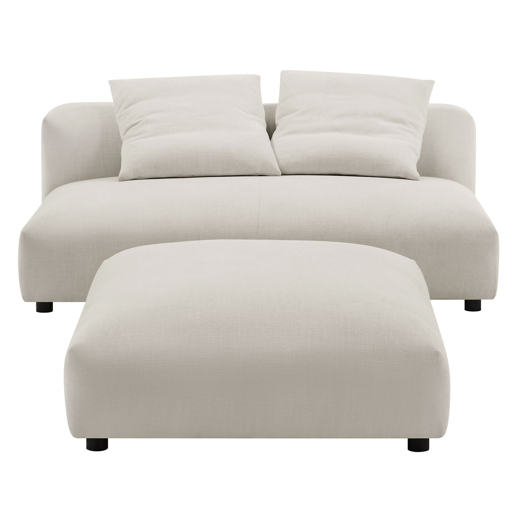 Solace Modular Upholstered Fabric Armless Loveseat and Ottoman Set, Salt