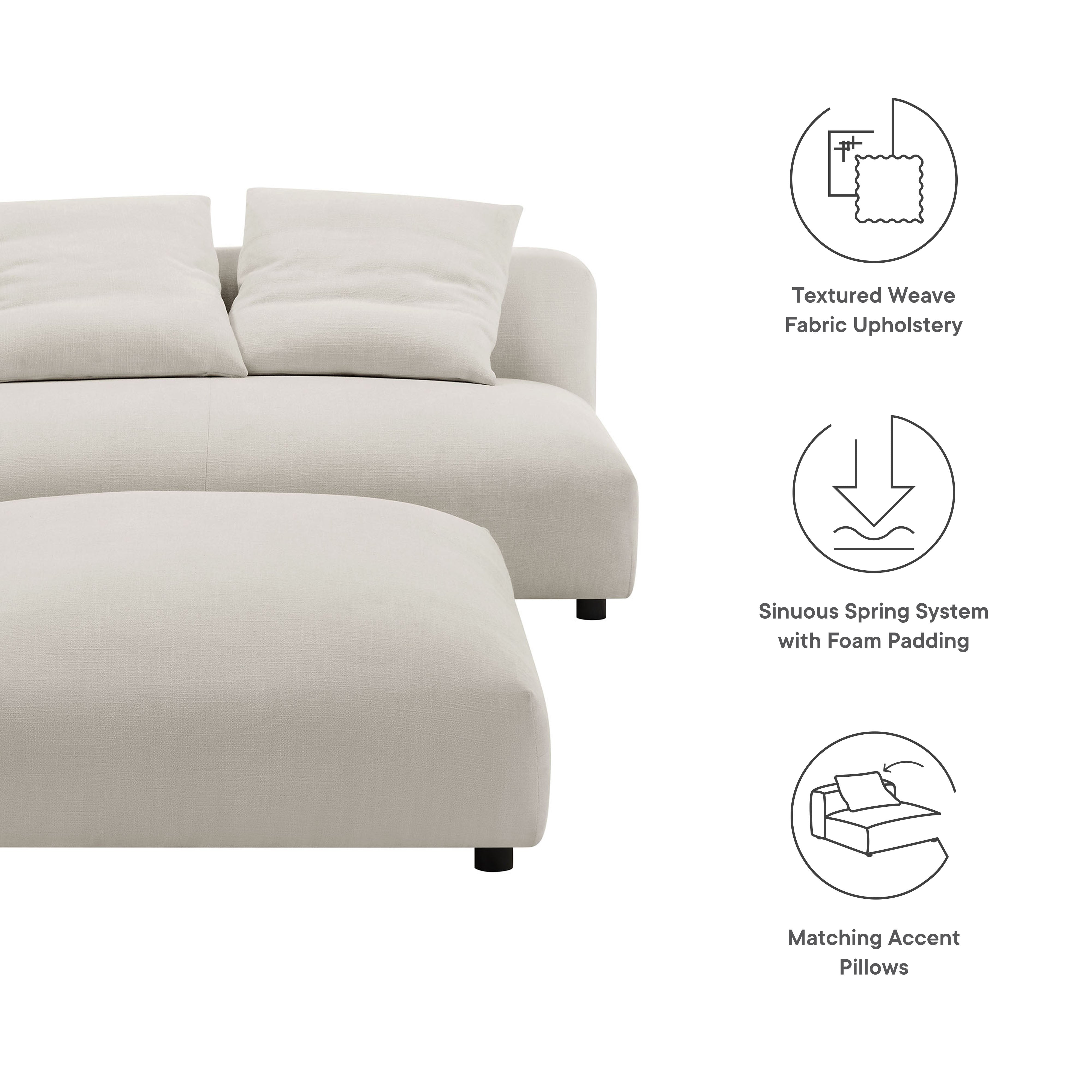 Solace Modular Upholstered Fabric Armless Loveseat and Ottoman Set, Salt