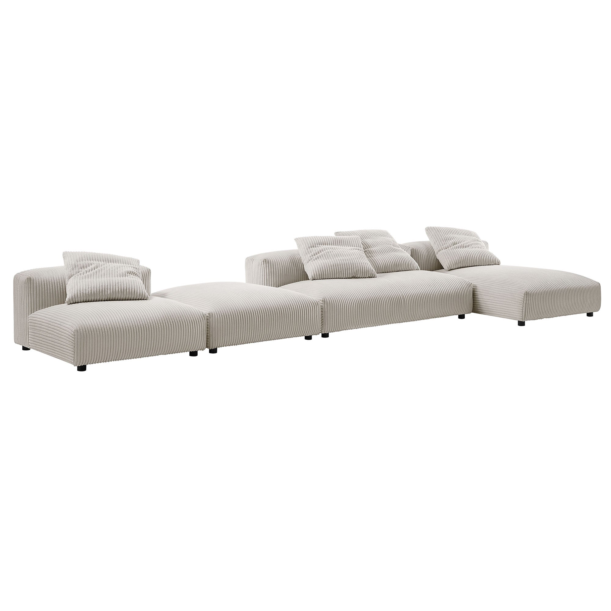 Solace 4-Piece Modular Corduroy Upholstered Sectional Sofa With Ottoman, Almond