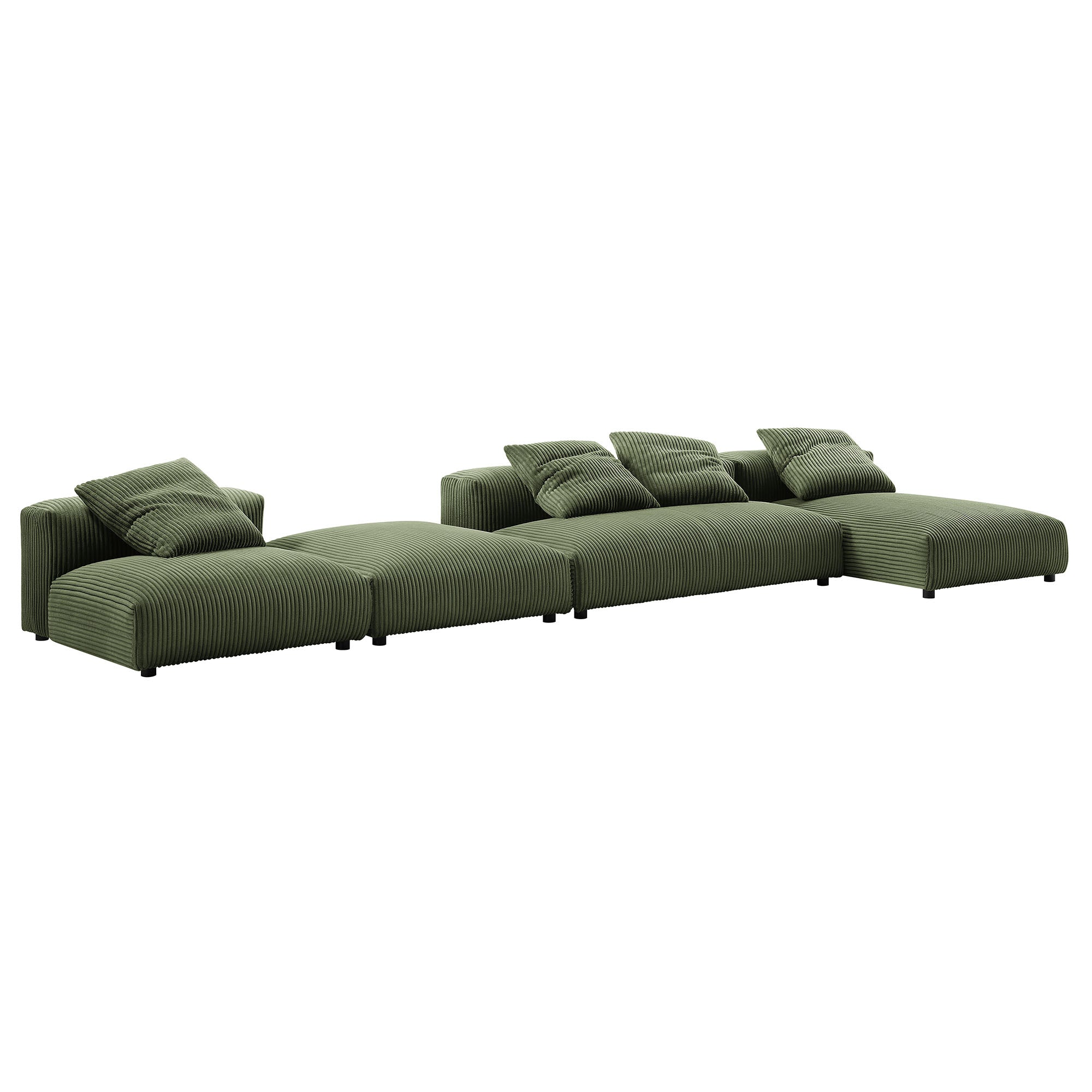 Solace 4-Piece Modular Corduroy Upholstered Sectional Sofa With Ottoman, Fern