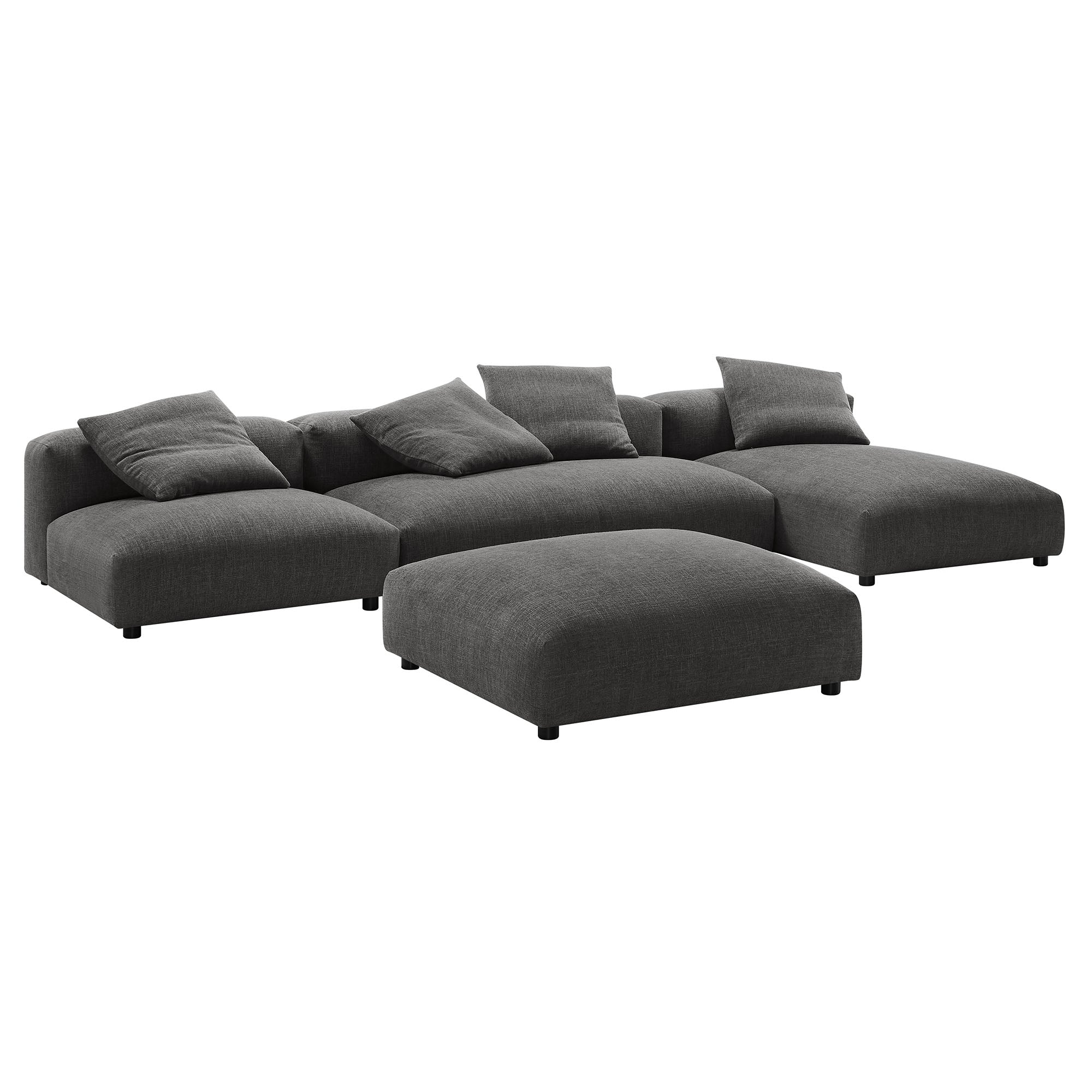 Solace 4-Piece Modular Upholstered Fabric Sectional Sofa With Ottoman, Charcoal