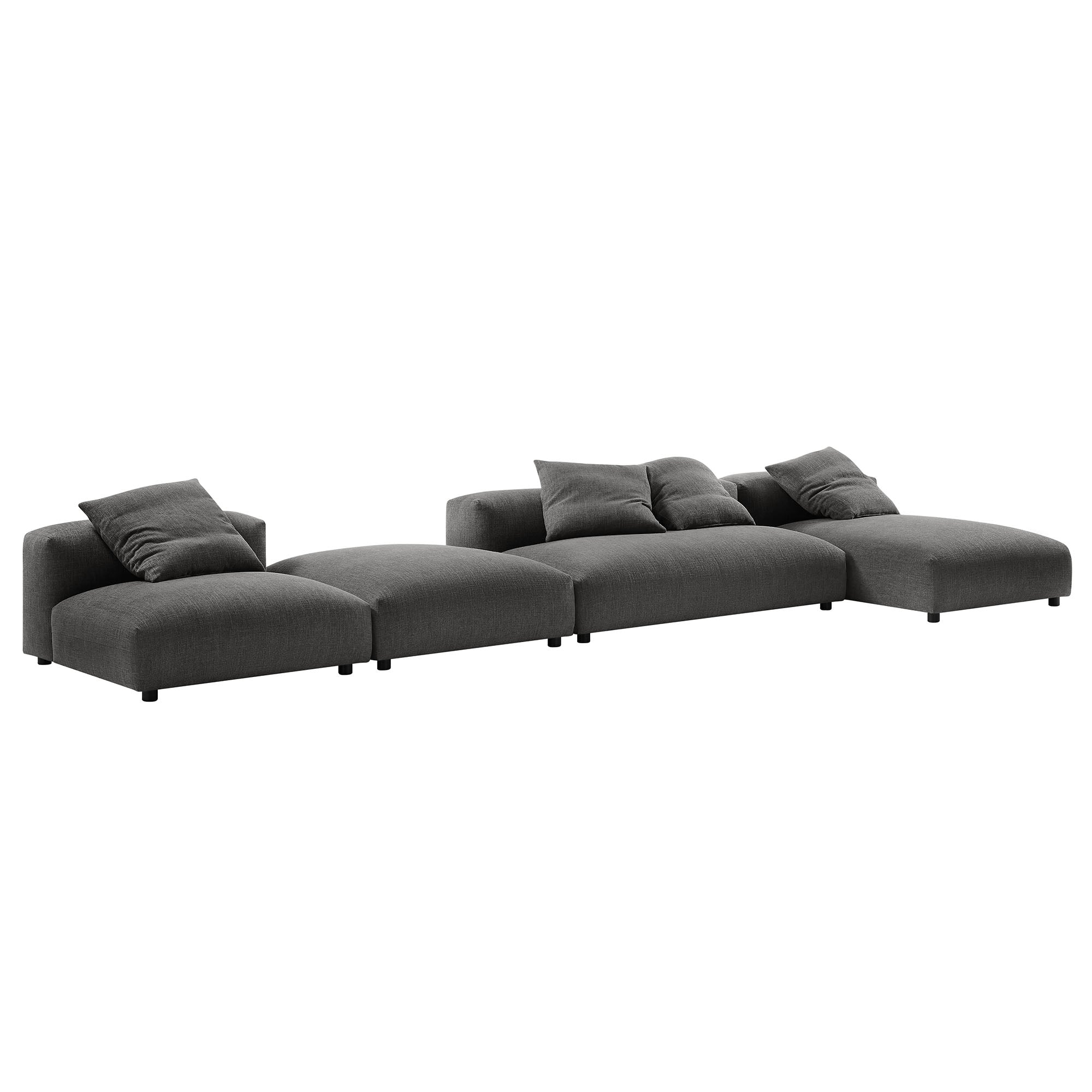Solace 4-Piece Modular Upholstered Fabric Sectional Sofa With Ottoman, Charcoal