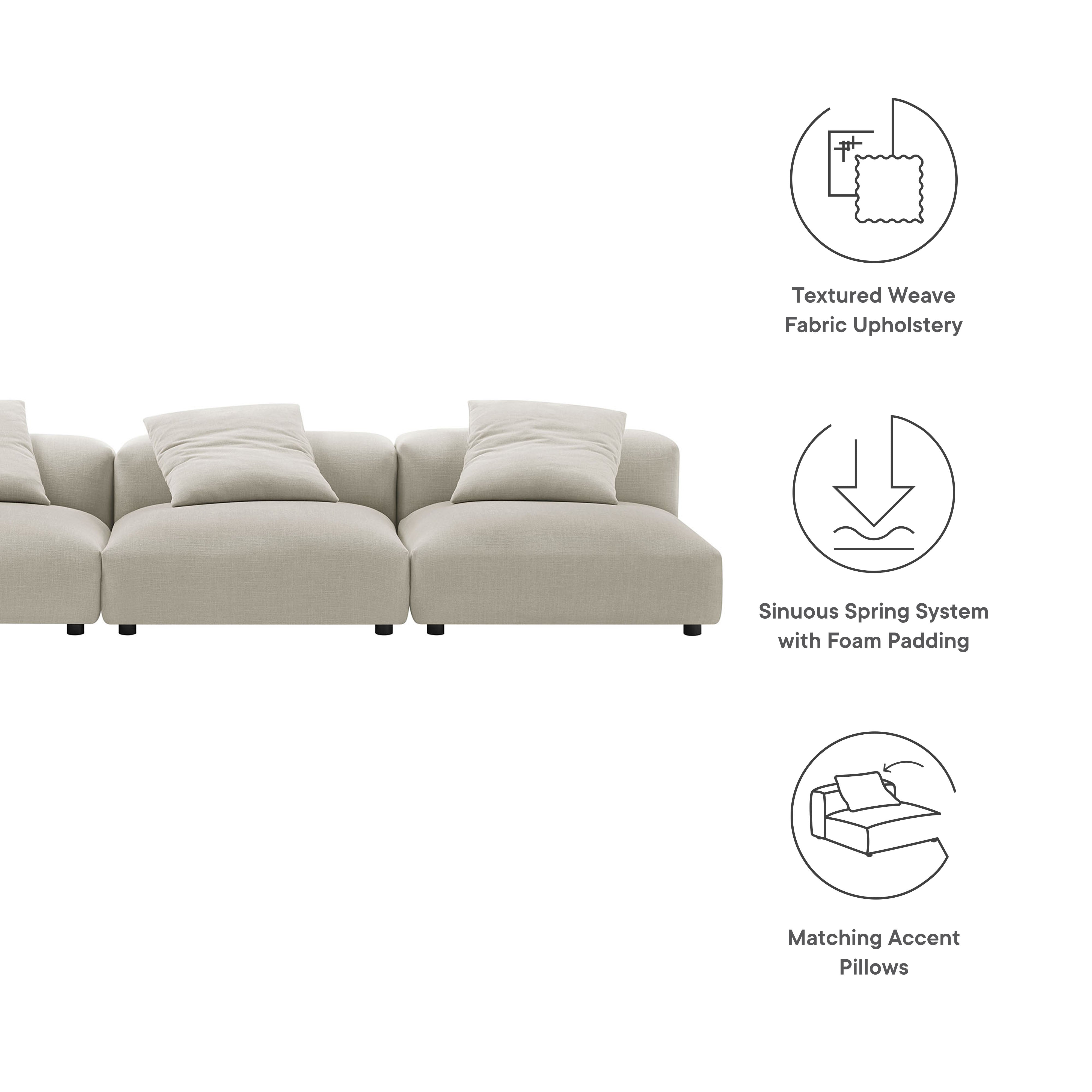 Solace 3-Piece Modular Upholstered Fabric Sofa, Linen