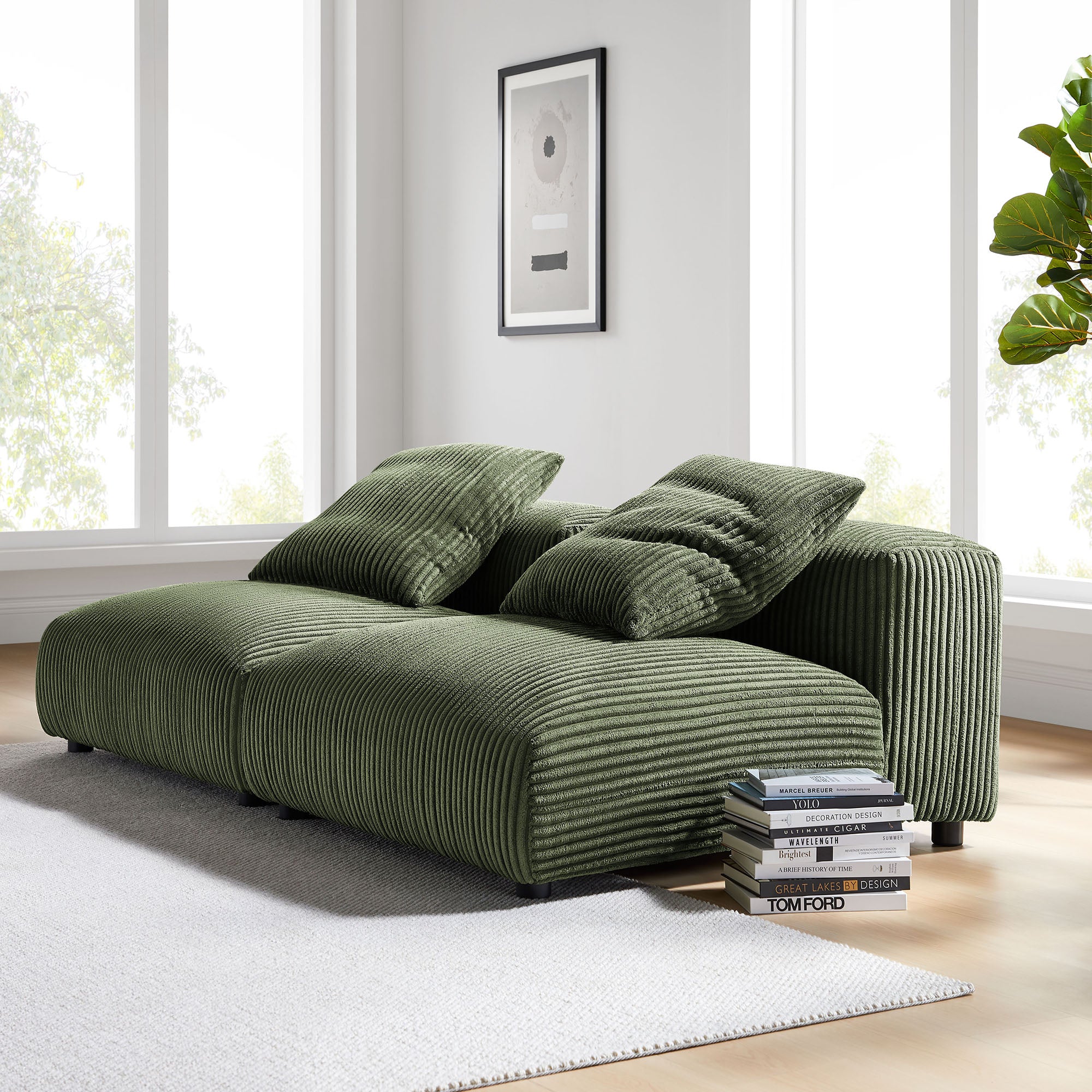 Solace 2-Piece Modular Corduroy Upholstered Sofa, Fern