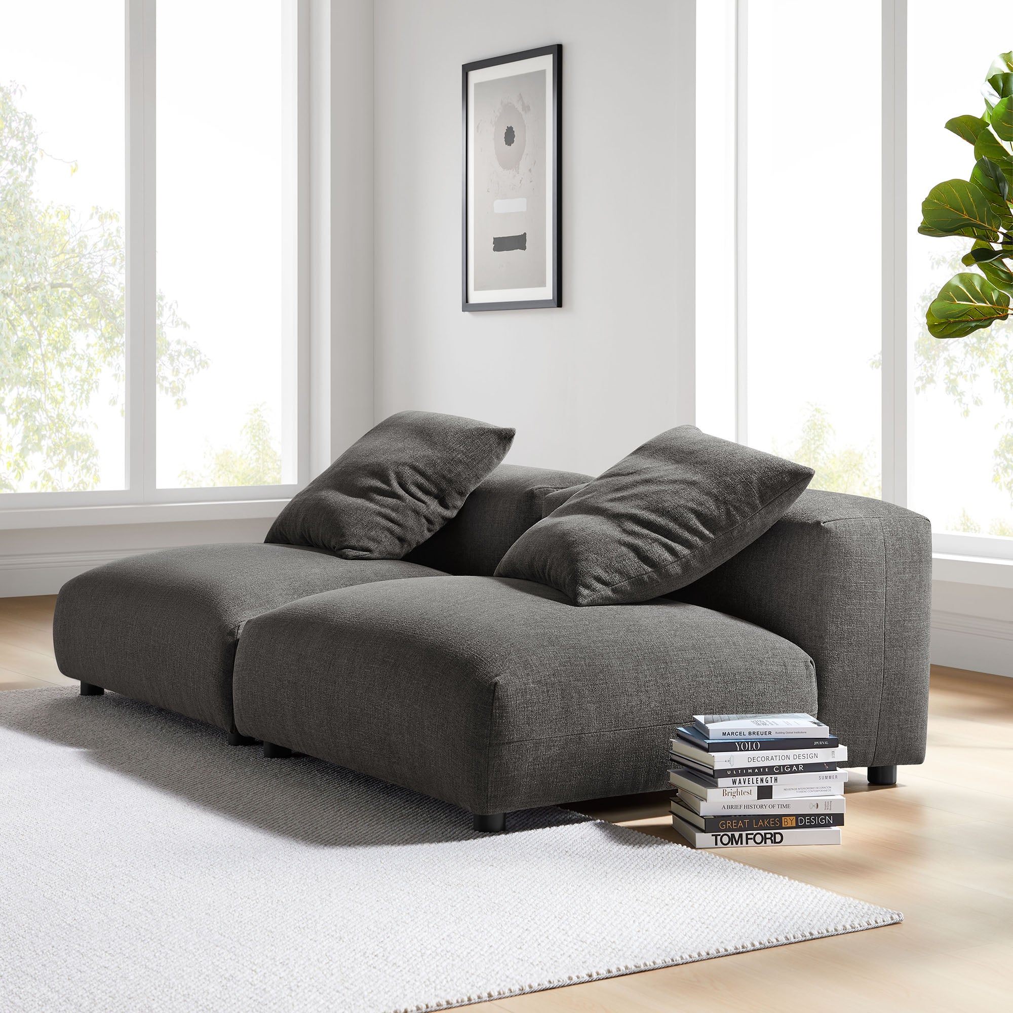 Solace 2-Piece Modular Upholstered Fabric Sofa, Charcoal