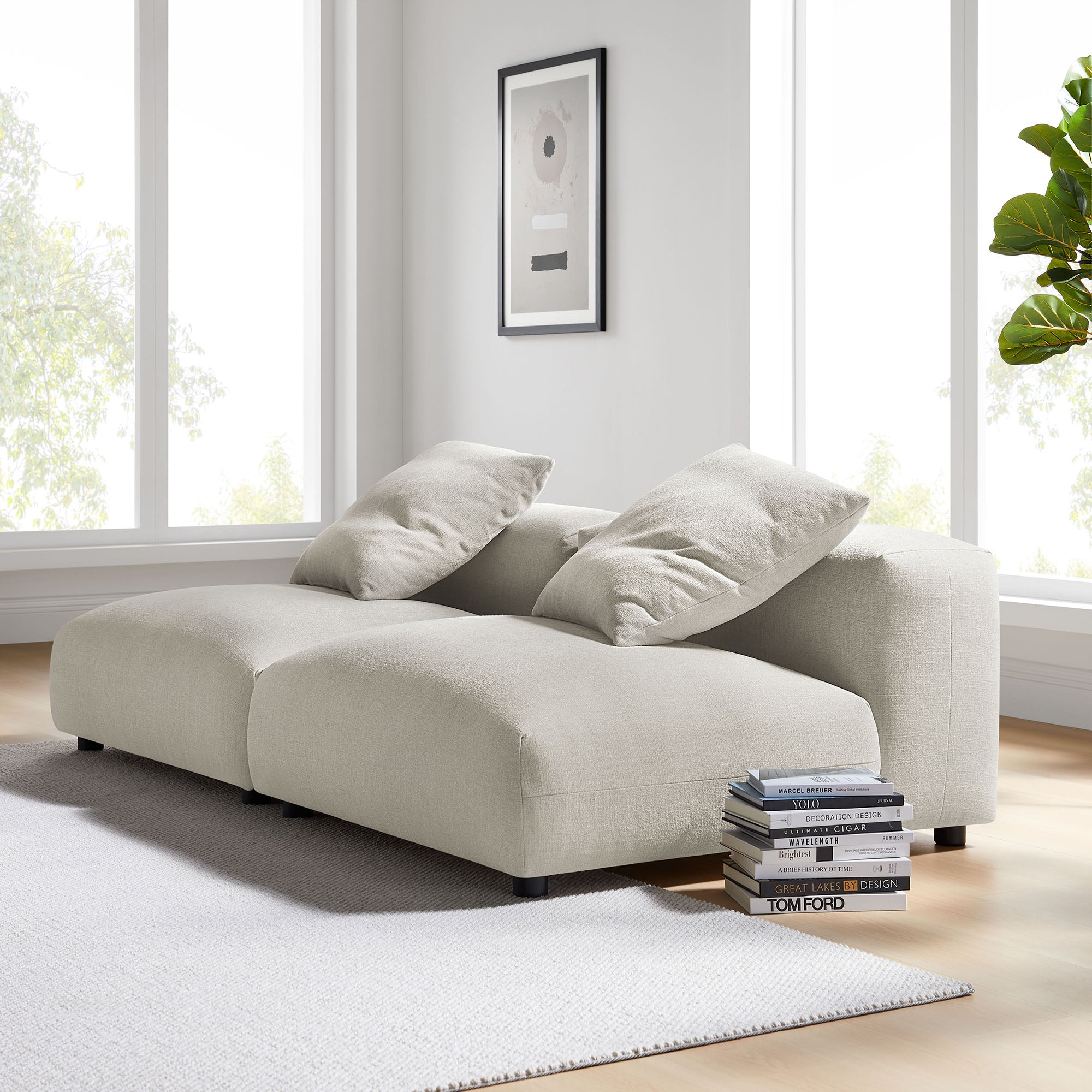 Solace 2-Piece Modular Upholstered Fabric Sofa, Linen