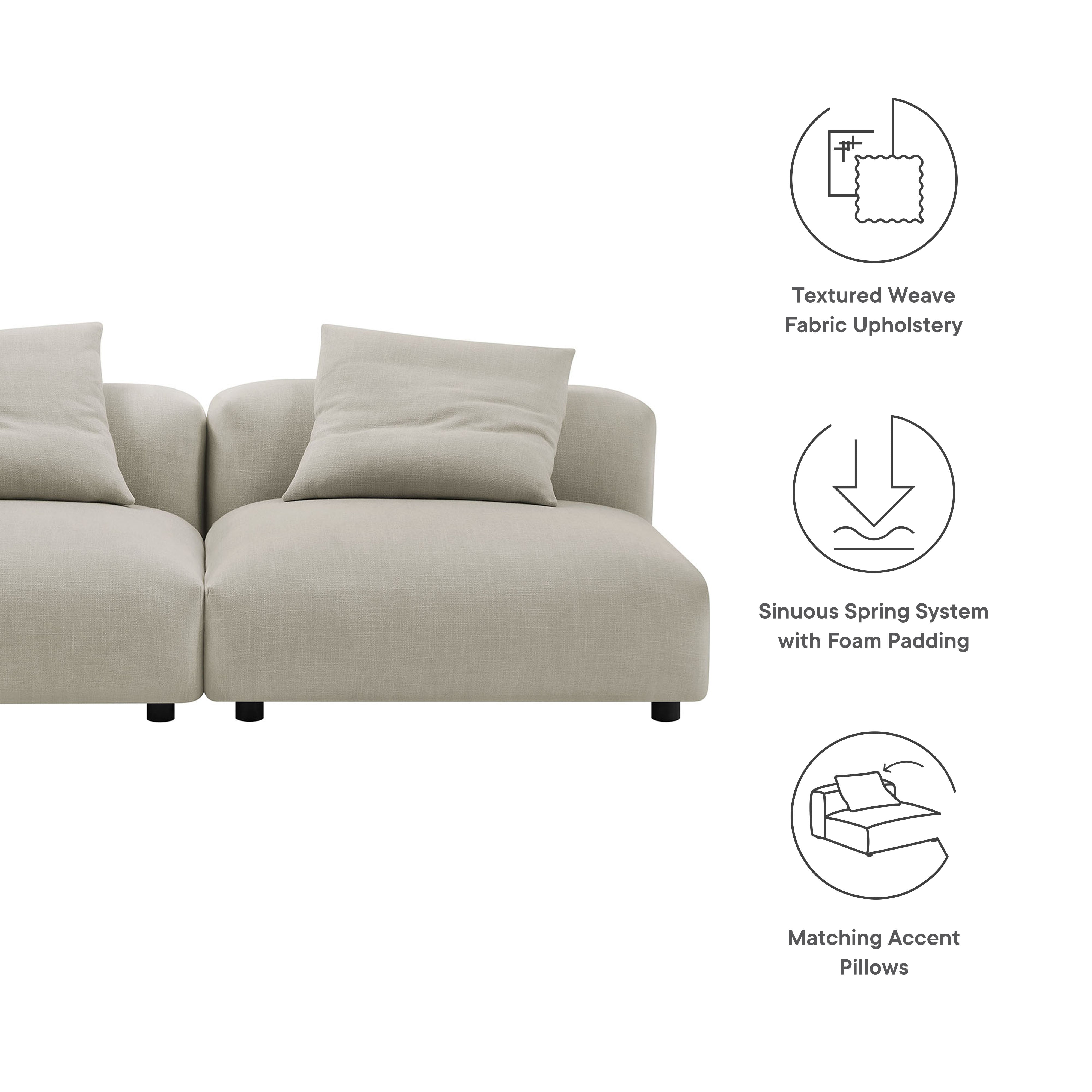 Solace 2-Piece Modular Upholstered Fabric Sofa, Linen