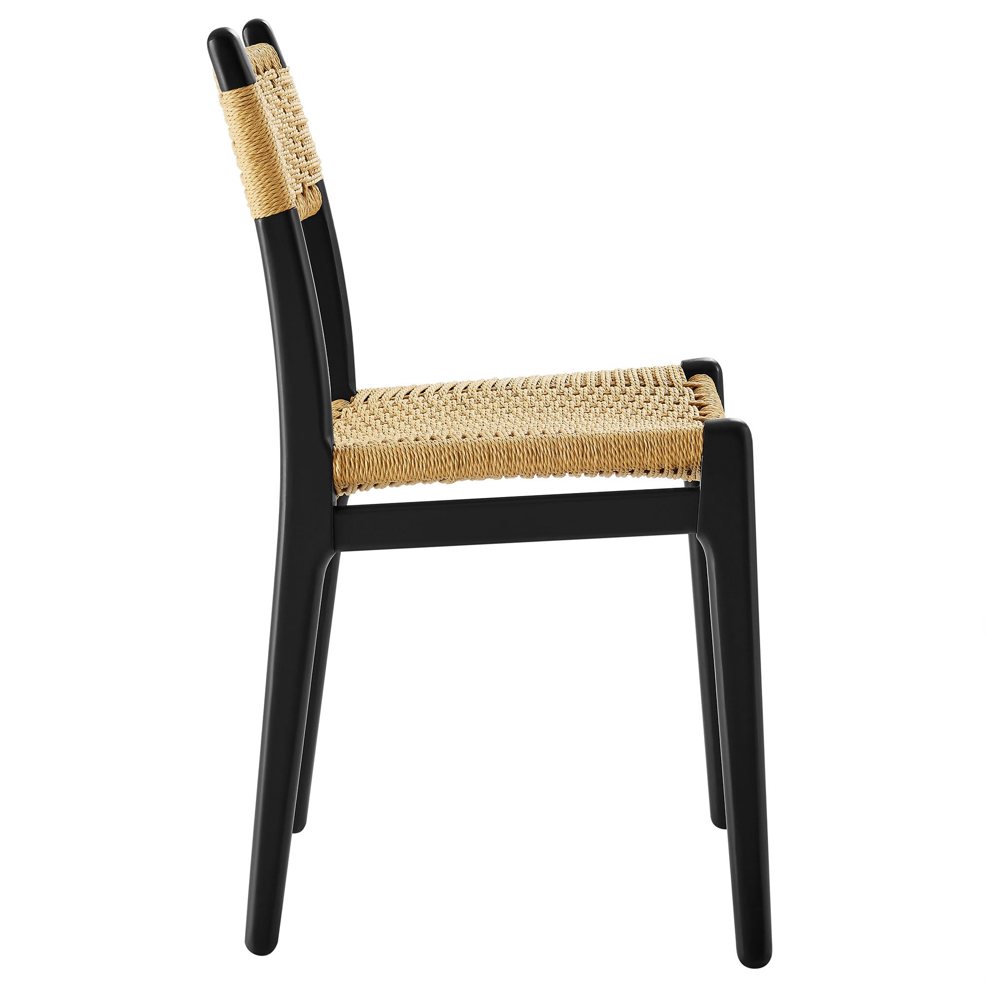 Wynn Rope and Wood Dining Side Chairs Set of 2, Black Natural